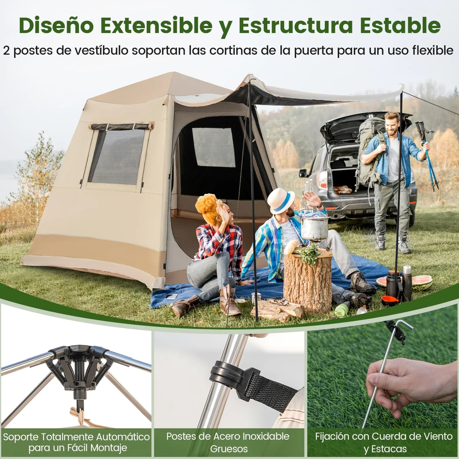 GOPLUS Carpa de Campamento Pop-up con Soporte Automático | Tienda Familiar para 4-6 Personas con Tela Resistente al Sol y la Lluvia, Bolsa de Transporte