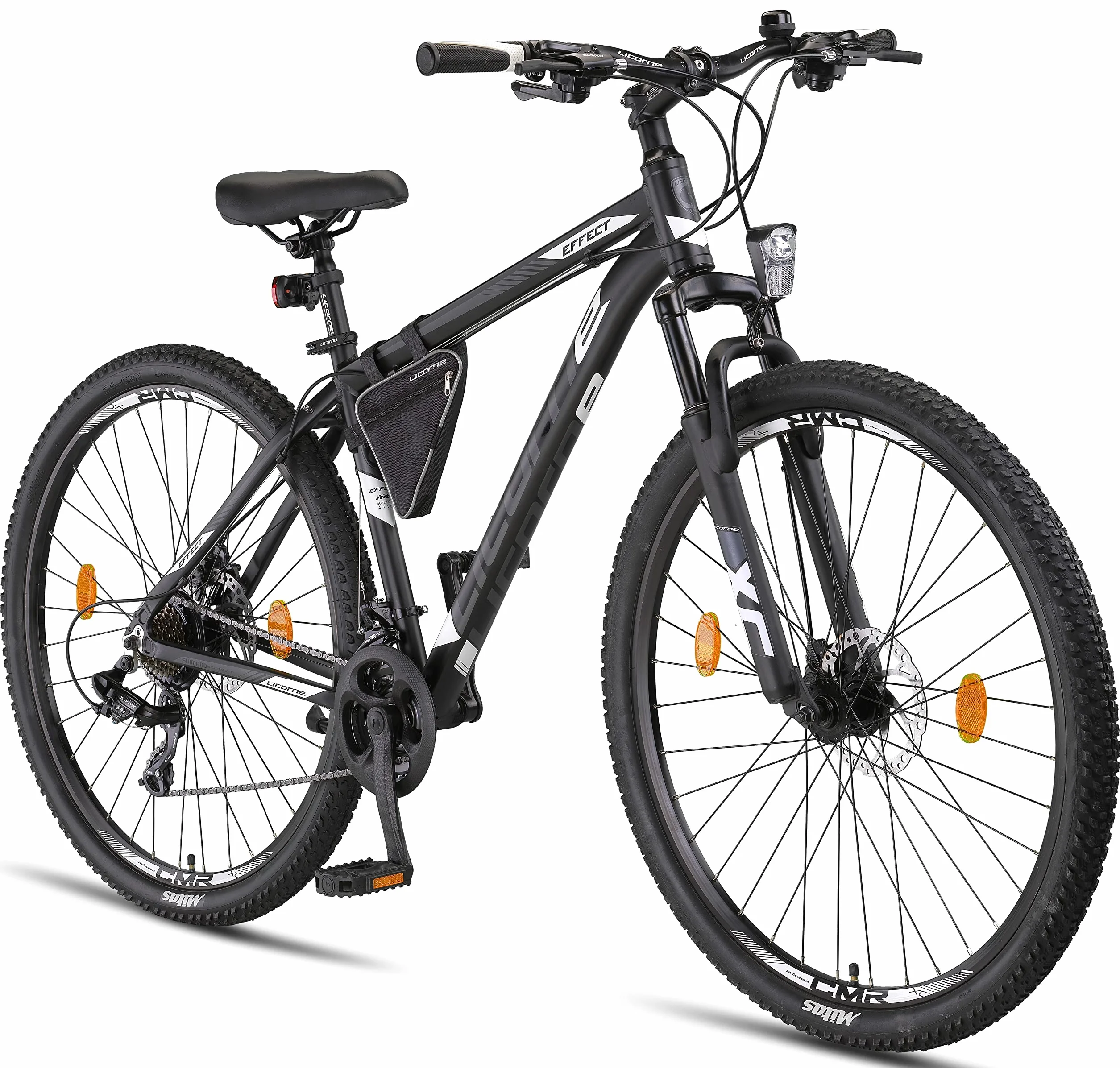 Licorne Bike Effect Premium - Bicicleta de montaña de 29 Pulgadas - para niños, niñas, Hombres y Mujeres - Cambio de 21 velocidades - para Hombre - Negro/Blanco (2 x Frenos de Disco)