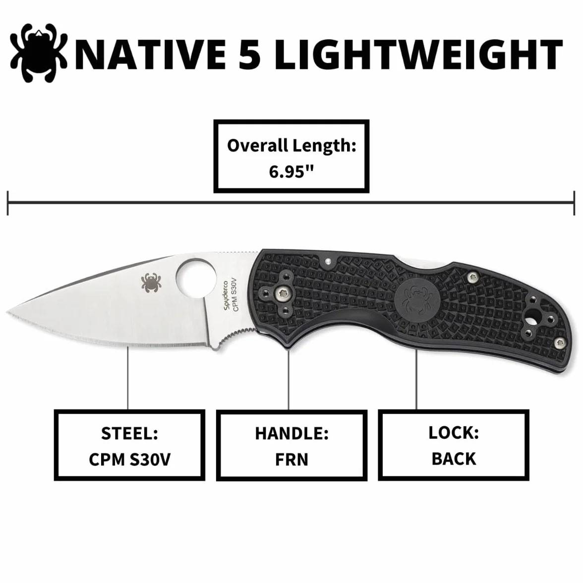 Spyderco C41PBK5 Cuchillo tascabile, Unisex - Adulto, Negro, un tamaño