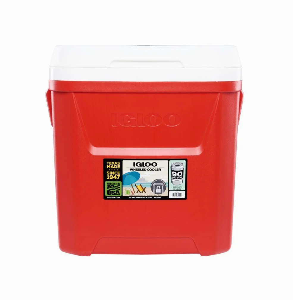 Igloo Laguna 60 Roller Nevera, Outdoor, Rojo, 56 litros, Nevera Playa Grande 60 Nevera Portátil Nevera Titan con Ruedas Acampada Camping Outdoor Aire Libre Carro Playa Ruedas Grandes
