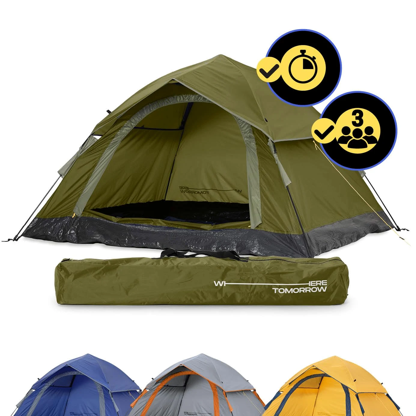 Lumaland Tienda de campaña Outdoor Light Pop Up Ligera para 3 Personas Camping Acampada Festival 210 x 190 x 110 cm Verde