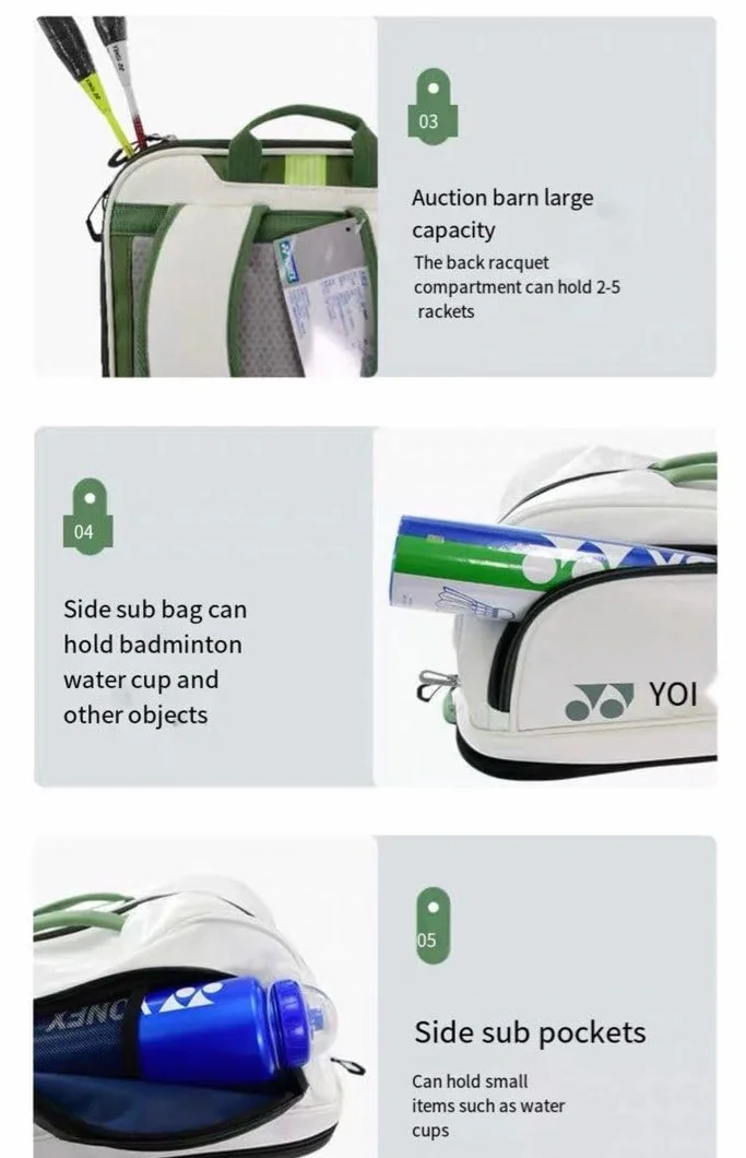 YONEX BA02312EX Expert - Mochila de piel para bádminton/tenis/squash, capacidad para 3 raquetas, con compartimento para zapatos.