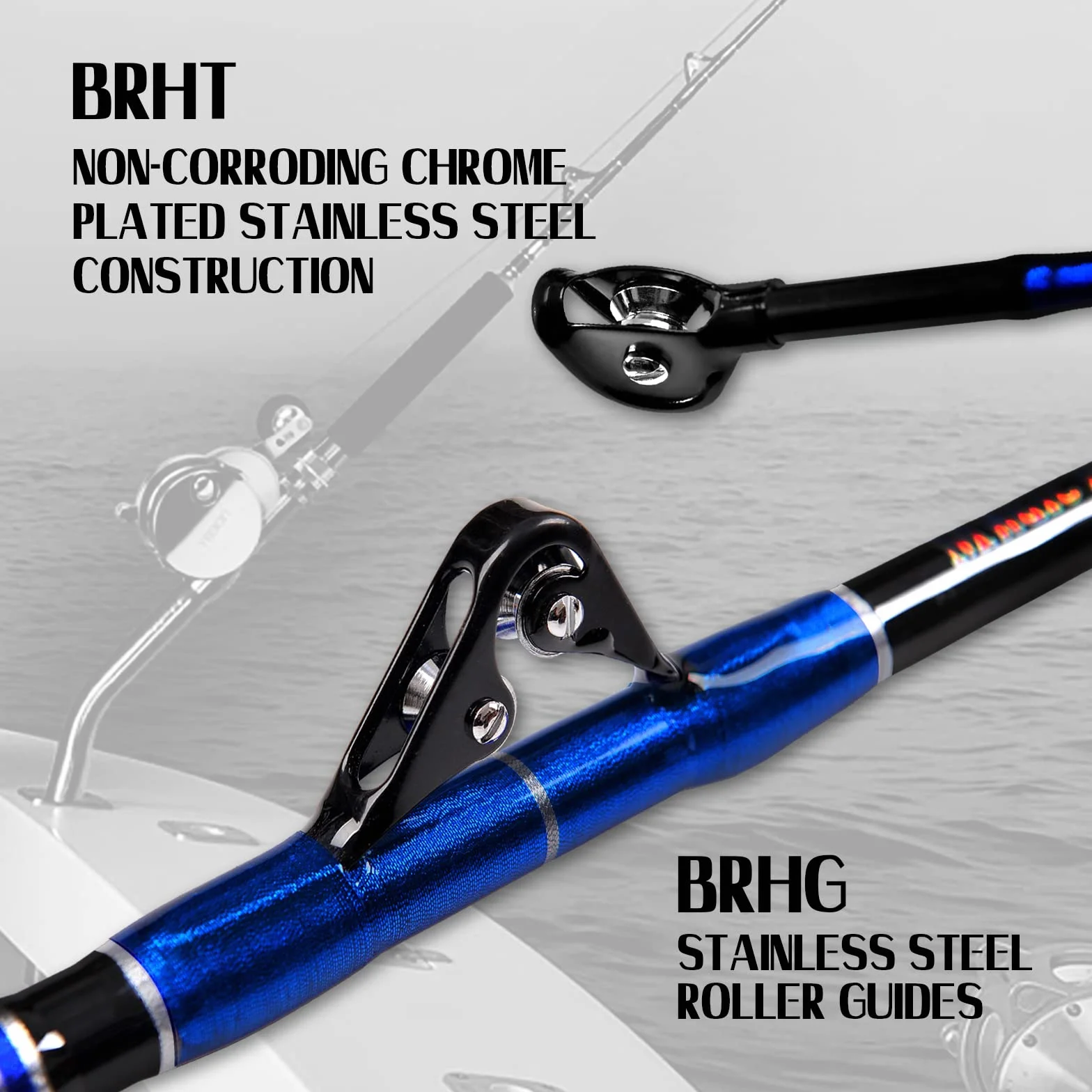 Fiblink Caña de Pescar 2 Piezas Agua Salada Convencional Barco Guías Rodillo 30-50 lbs 5'6"