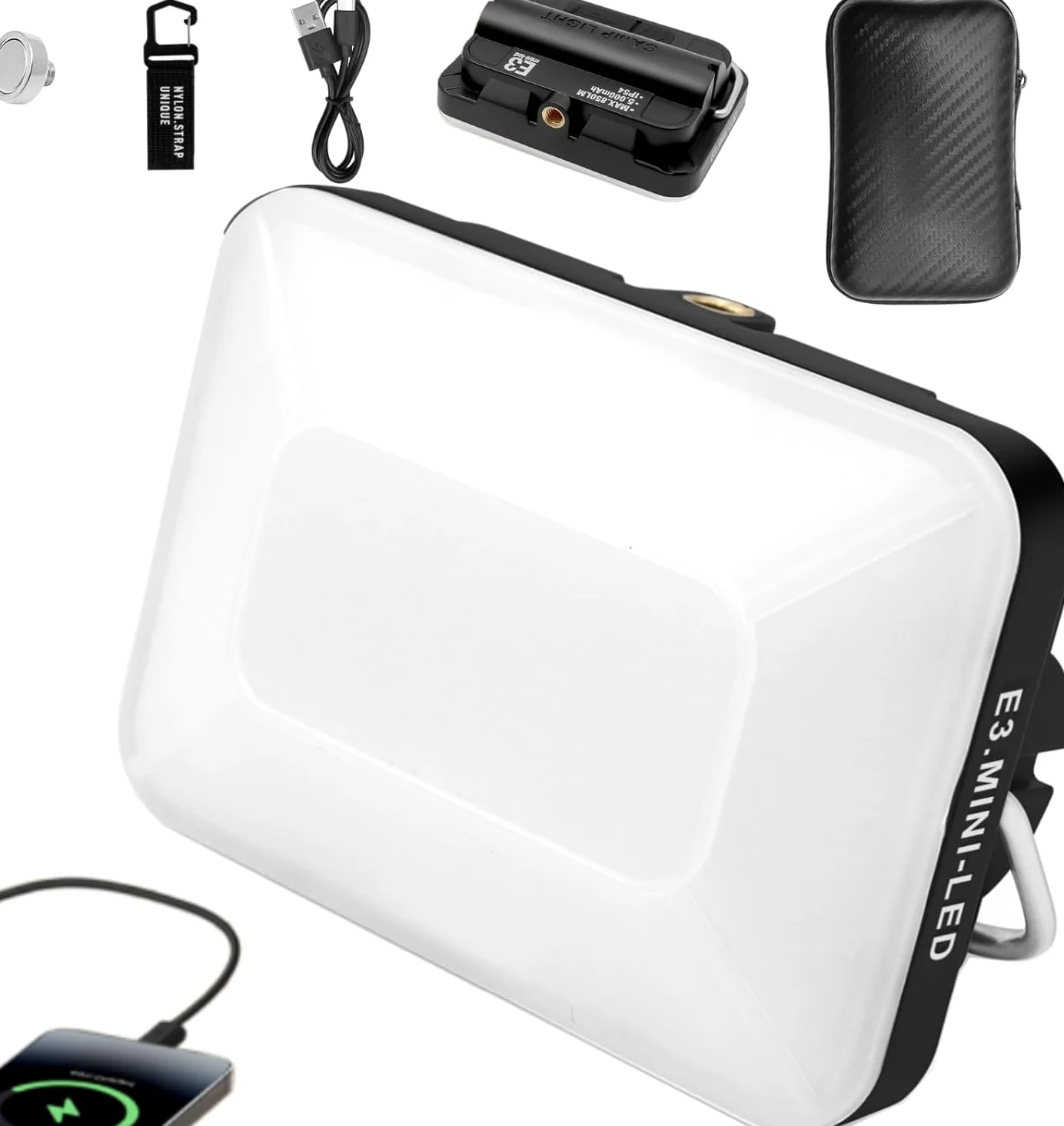 DOTWISE Linterna de camping recargable, 50000 mAh, máximo 850 lm, 6 modos de atenuación continua y 3 opciones de montaje, IP54 impermeable, luces de camping para cortes de energía, senderismo