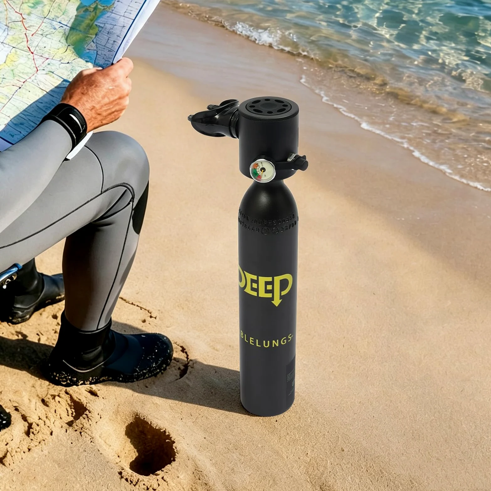 Equipo de buceo, minibotella de buceo de 0,5 L con máscara de buceo, agua poco profunda, botellas pequeñas de buceo, mini botella de oxígeno con máscara de esnórquel de cara completa, adecuada para