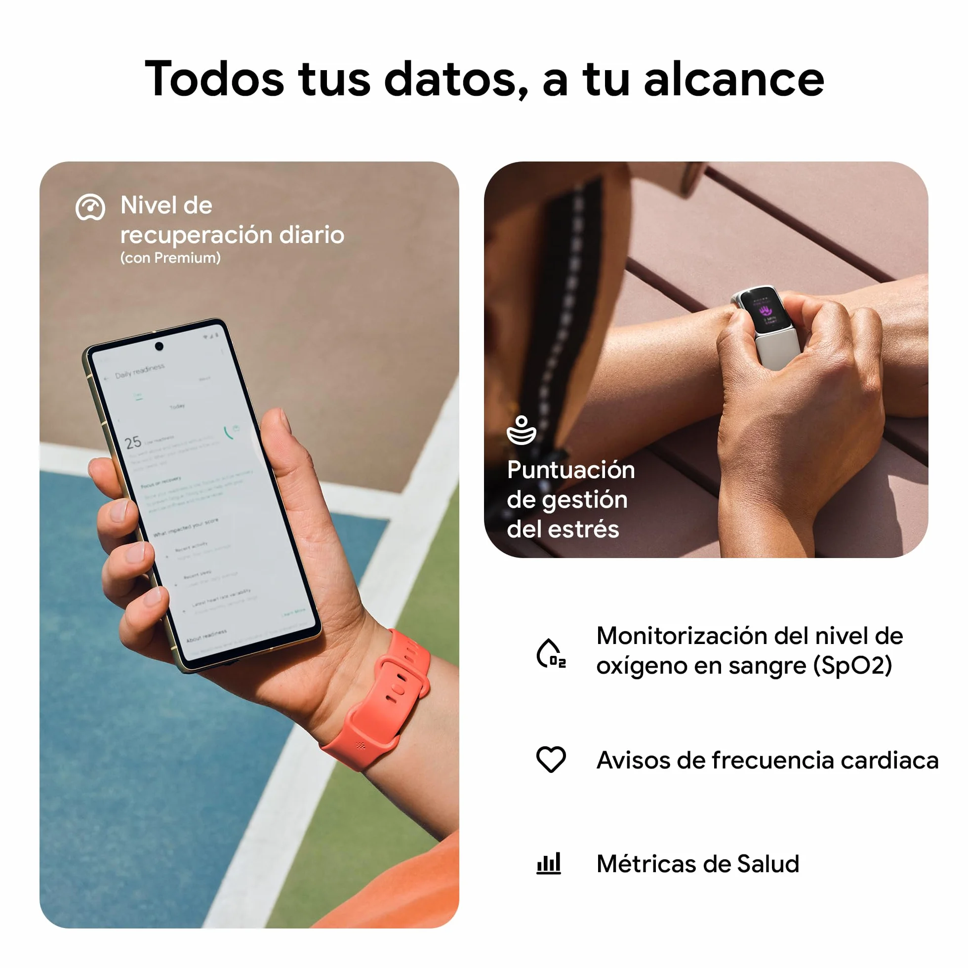 Google Fitbit Charge 6 Pulsera de actividad, 7 días de batería, Google Wallet y Maps, Obsidiana/Aluminio Negro