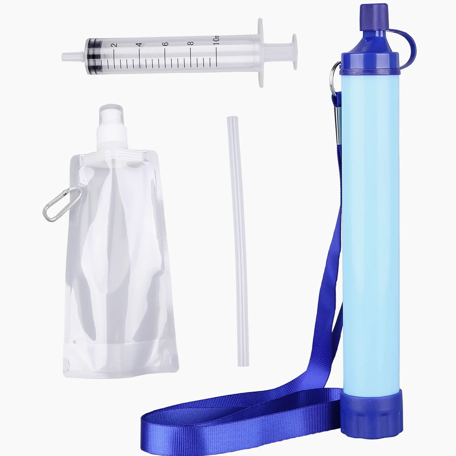Filtro de agua personal para exteriores de 10000 galones, ultraligero, sistema de filtración de 4 etapas, purificador de agua portátil, pajitas de supervivencia para viajes al aire libre, expedición y