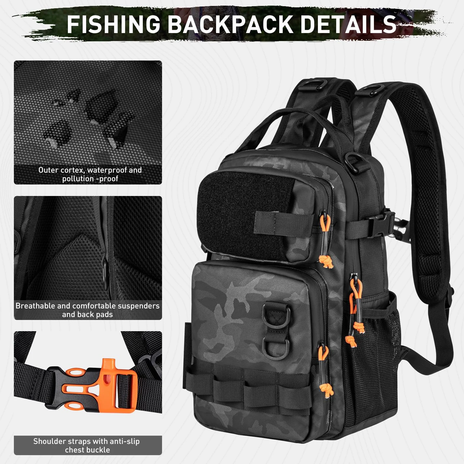 THKFISH Kit de herramientas de pesca, mochila y caja de aparejos con aparejos incluidos, anzuelos, plomos, accesorios, alicates, agarre de labios de pescado, equipo de pesca y regalo de pesca para
