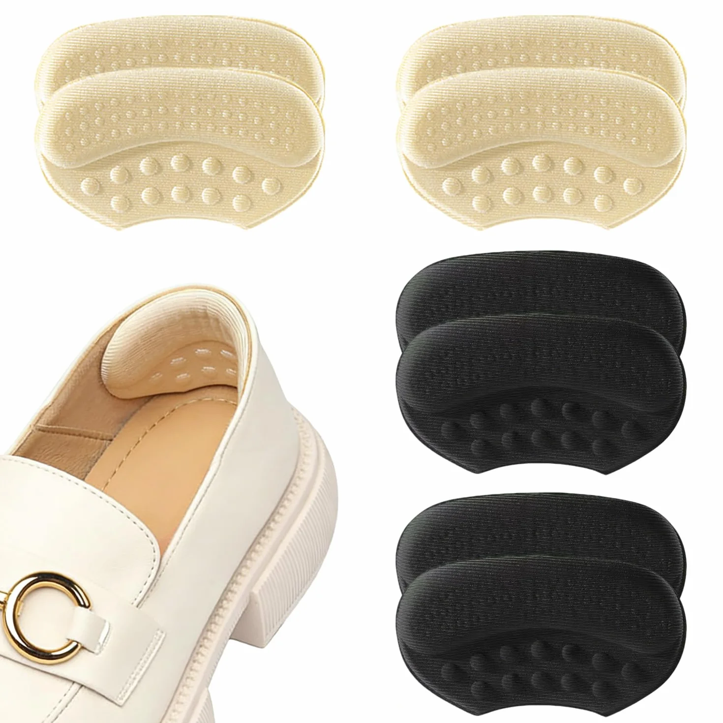 Almohadillas para Talones Autoadhesivas Reducir Talla Zapato, Antiam pollas, 4 Pares (Negro y Beige)