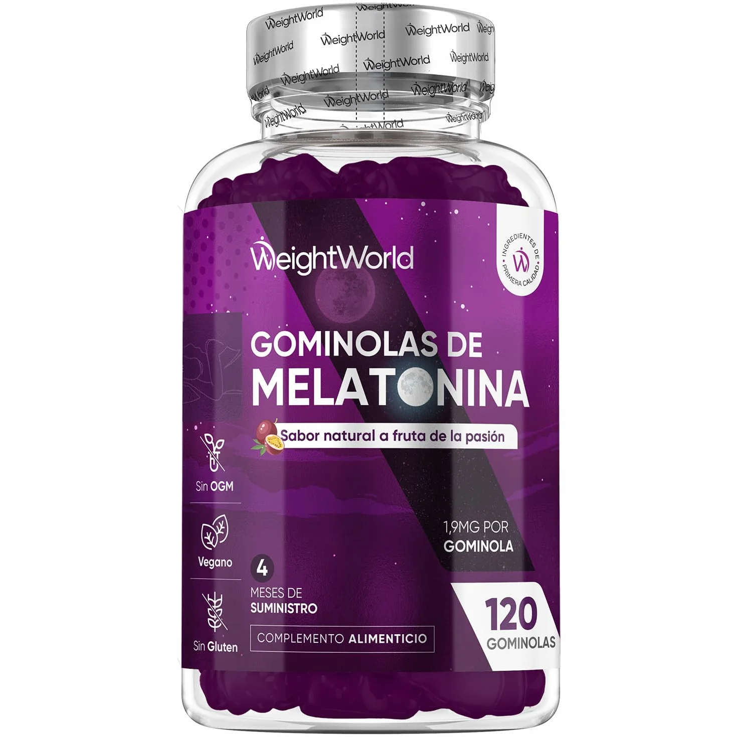 Melatonina Gominolas 120 Unidades con Vitamina B6 y Sabor Natural a Fruta de la Pasión - Gummies Veganas Sin Gluten