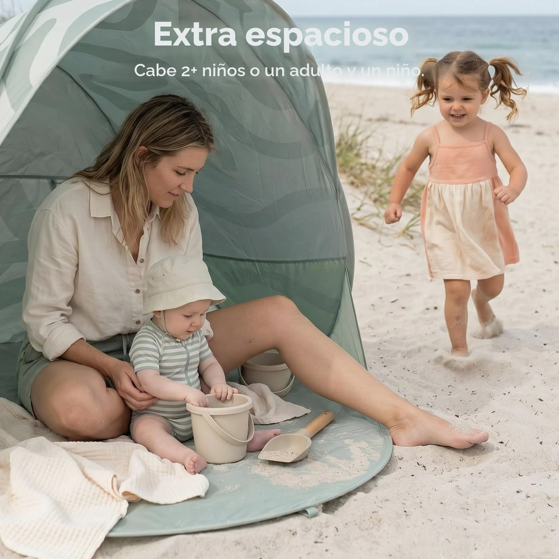 Babymoov Moov & Protect Tienda de campaña de Playa con refrigeración Anti-UV para bebés con mosquitera integrada, portátil, Laguna Verde (edición de Verano 2025)
