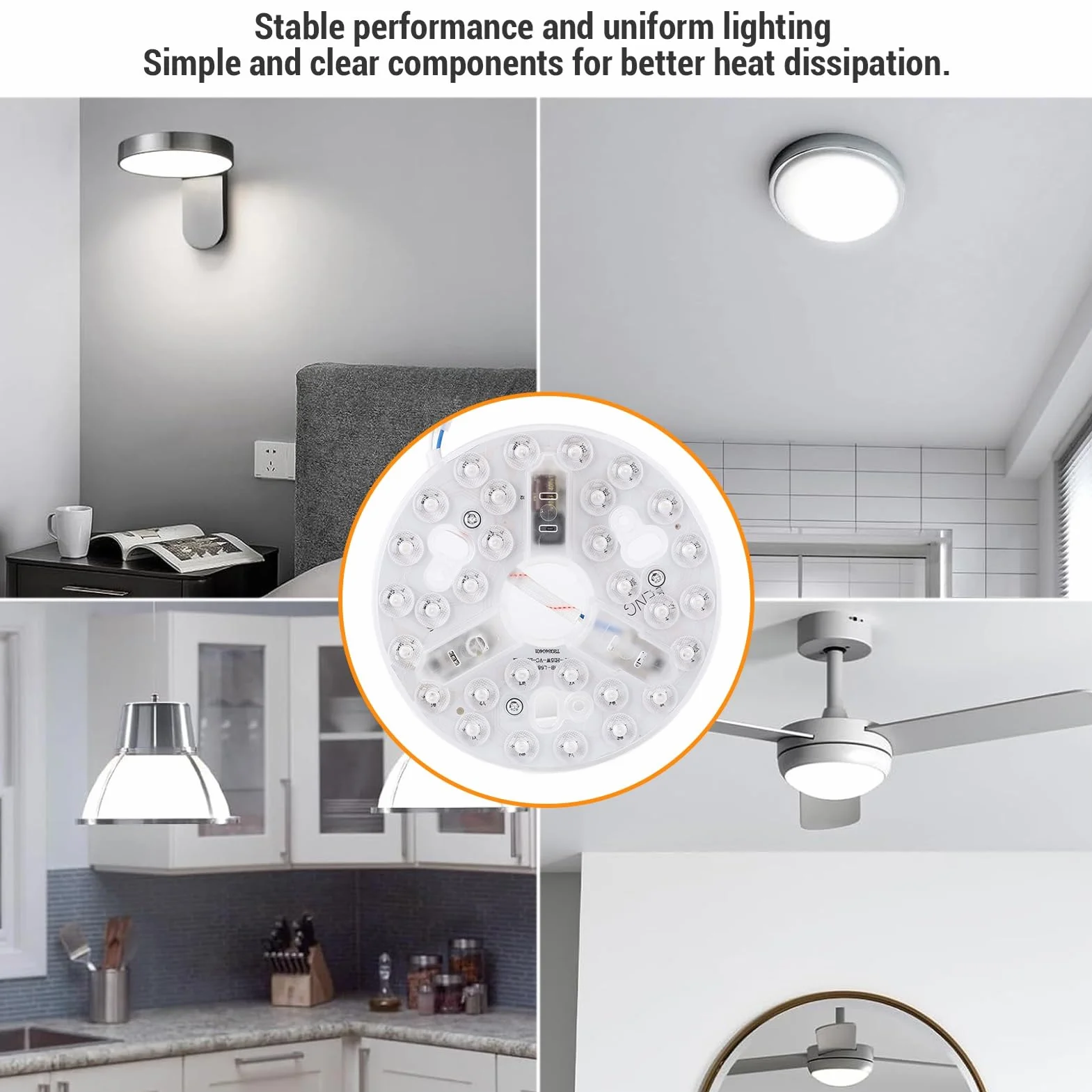 SENECESLI 15W 5.3Inch Panel de Luz de Ventilador de Techo LED, 3CCT 3000K 4200K 6500K, DIMBILE 100-5%