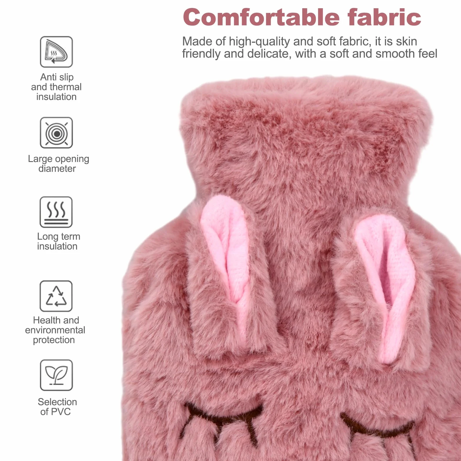 Bolsa de Agua Caliente con Funda de Felpa Suave para Adultos y Niños, Alivio del Dolor (Rosa)