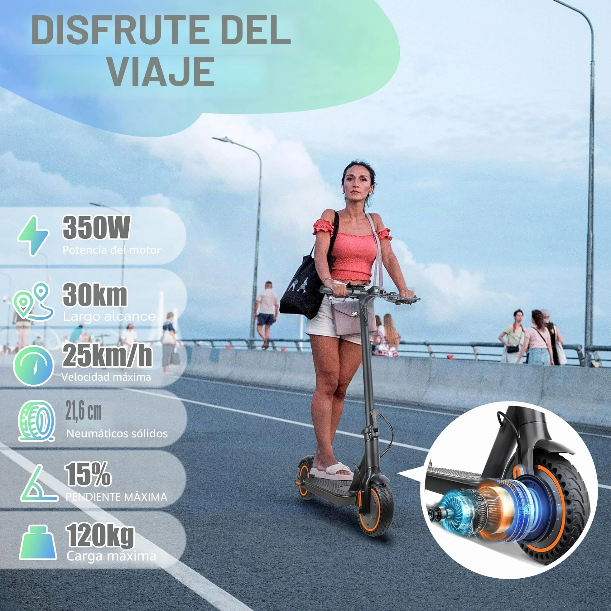 Patinete eléctrico Adulto, Velocidad 25 km/h, autonomía 30 km, neumáticos llenos de 8,5 Pulgadas, Patinete eléctrico Plegable con Motor de 250 W, Doble frenado y Control vía App y Pantalla LED