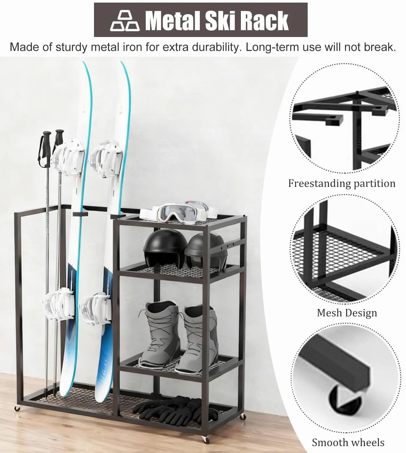 ZIMGOD Guarda Esquis Soporte Independiente para Tablas de Botas Gafas Cascos, Organización y Almacenamiento para Garaje, Soporte para Guardar Material Deportivo, Portaesquís