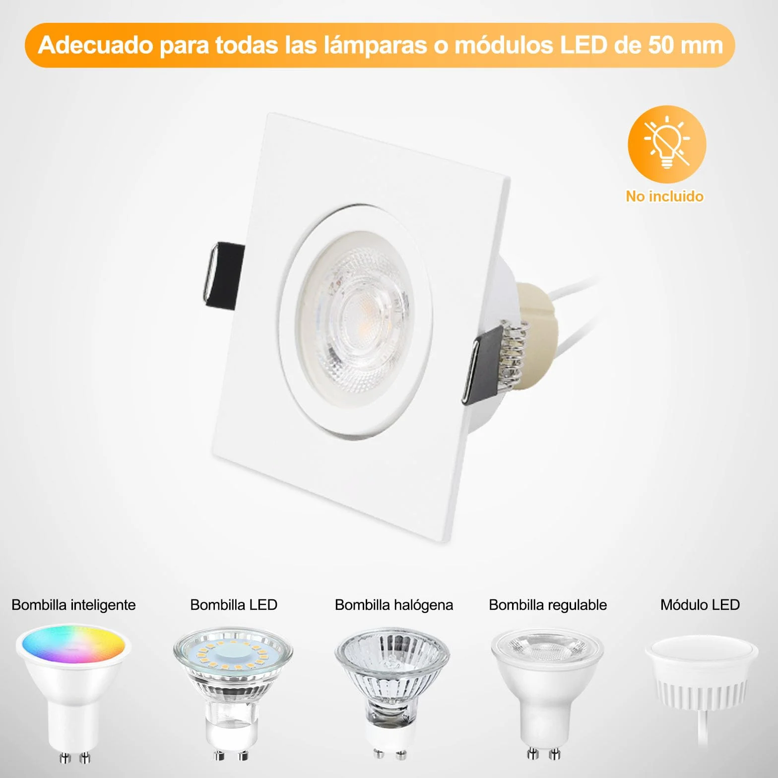 KYOTECH Juego de 6 Focos Empotrables GU10 Blanco Orientable Cuadrado