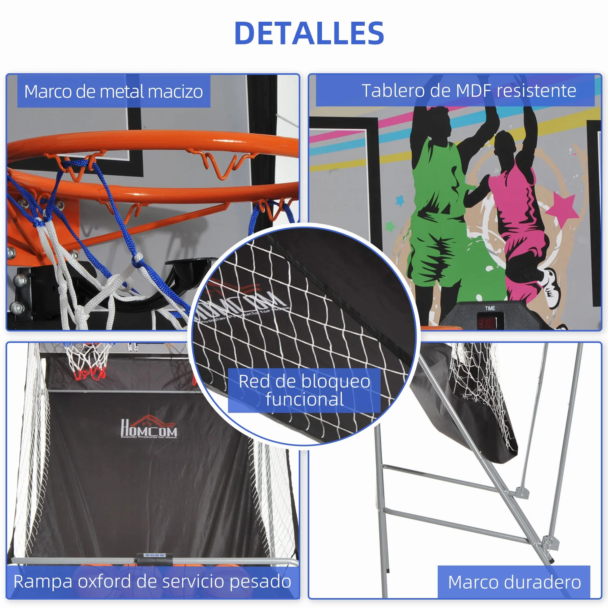 HOMCOM Juego de Canastas Plegable, Máquina de Baloncesto con Contador y Marcador Electrónico, Acero, 205x110x205 cm