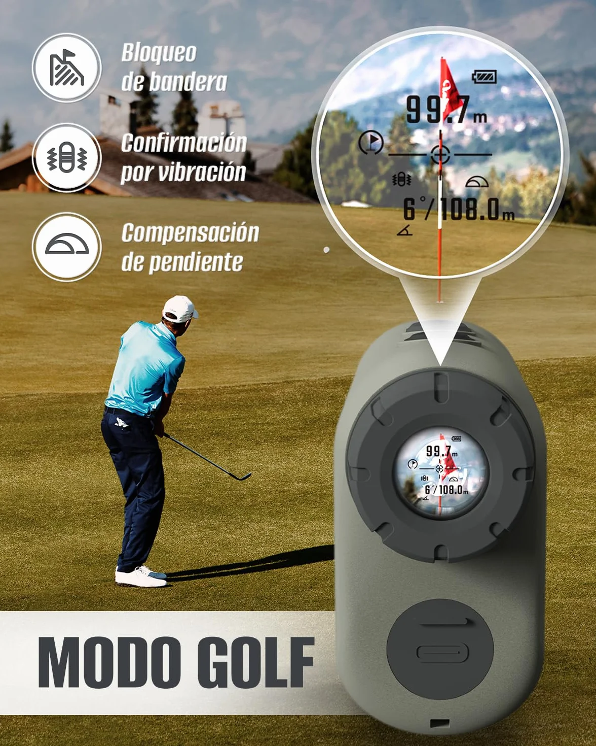 Inkerma Telémetro Caza 1000/1200M Recargable 6X LCD Ángulo Compensación Pendiente Velocidad Escaneo Hunter-E