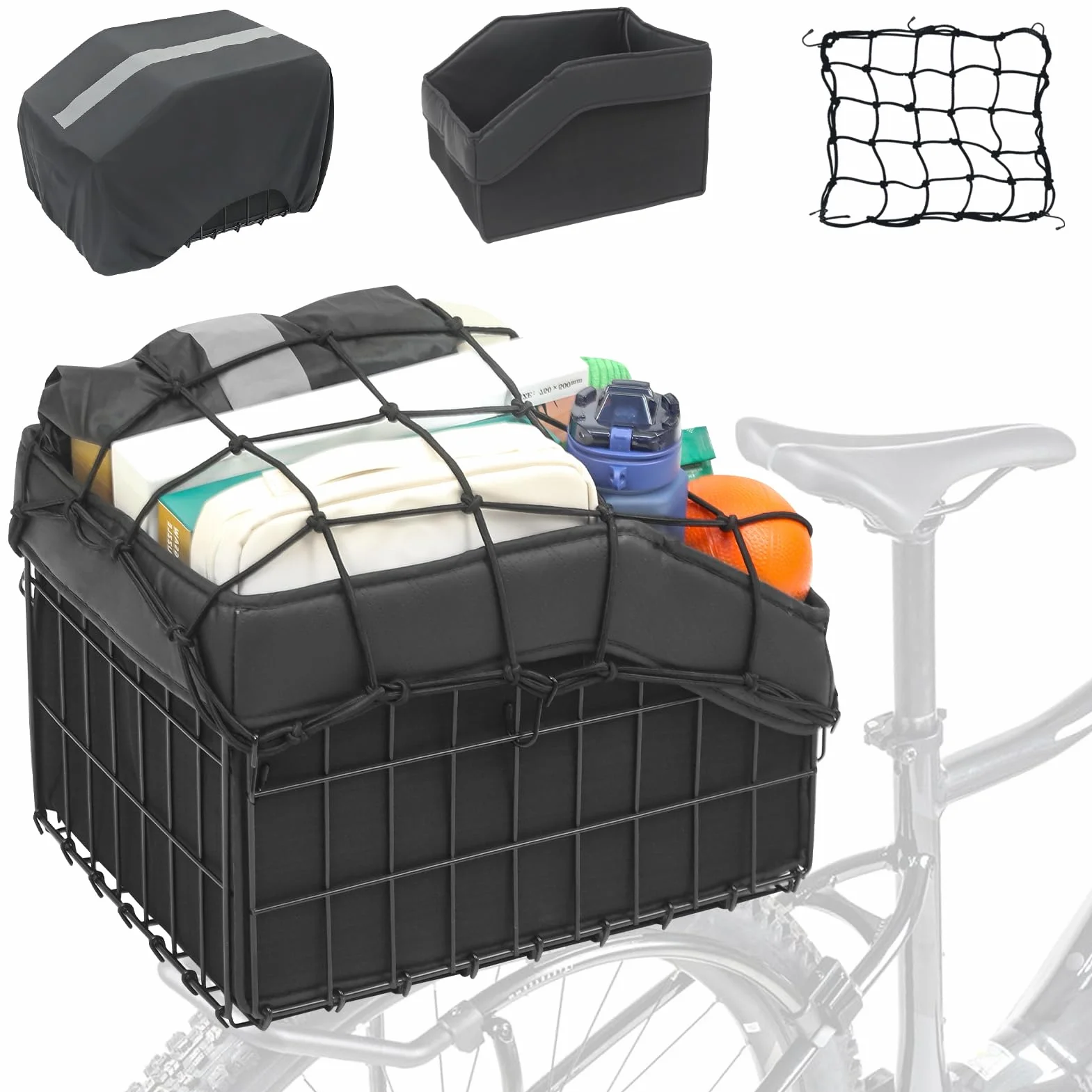 Cesta Trasera para Bicicleta Plegable Impermeable Gran Capacidad con Bolsa Gruesa y Red de Carga