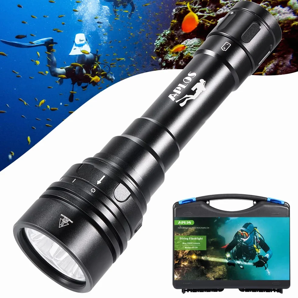 APLOS AP150 - Luz de buceo - 15000 lúmenes, resistente al agua hasta 150 m, potente linterna de buceo