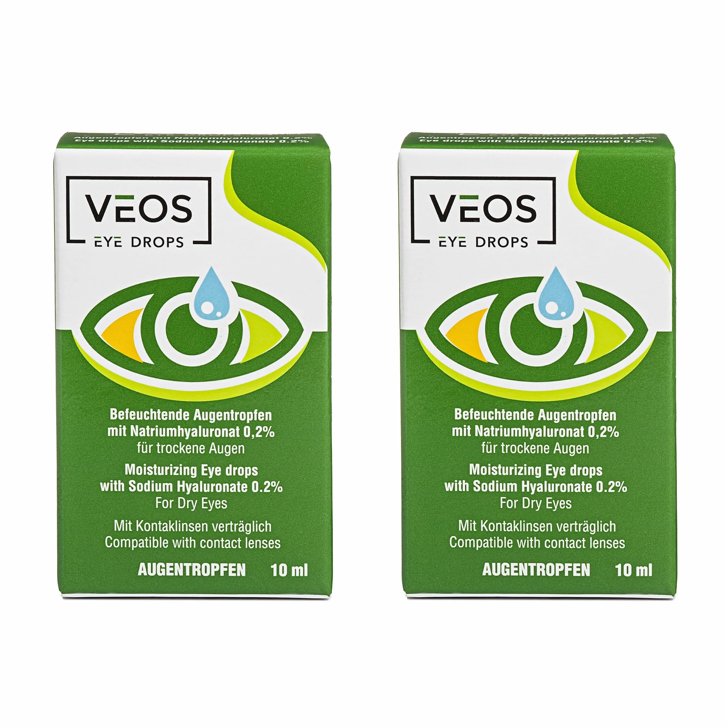 Colirio Ocular VEOS PHARMA con Hialuronato de Sodio 0,2% 10ml Paquete de 2 - Gotas para Ojos Secos, Rojos e Irritados