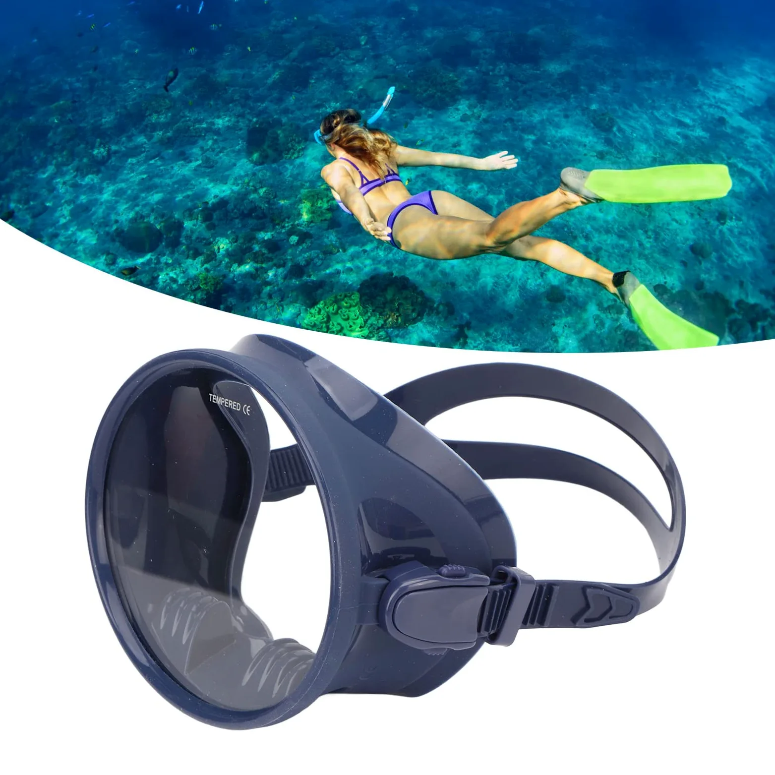 TOPINCN Gafas de Buceo, Lentes de Vidrio Templado, Gafas de Esnórquel, Silicona de Grado Alimenticio, Forma Ovalada, a Prueba de Fugas, Ajustable para Nadar
