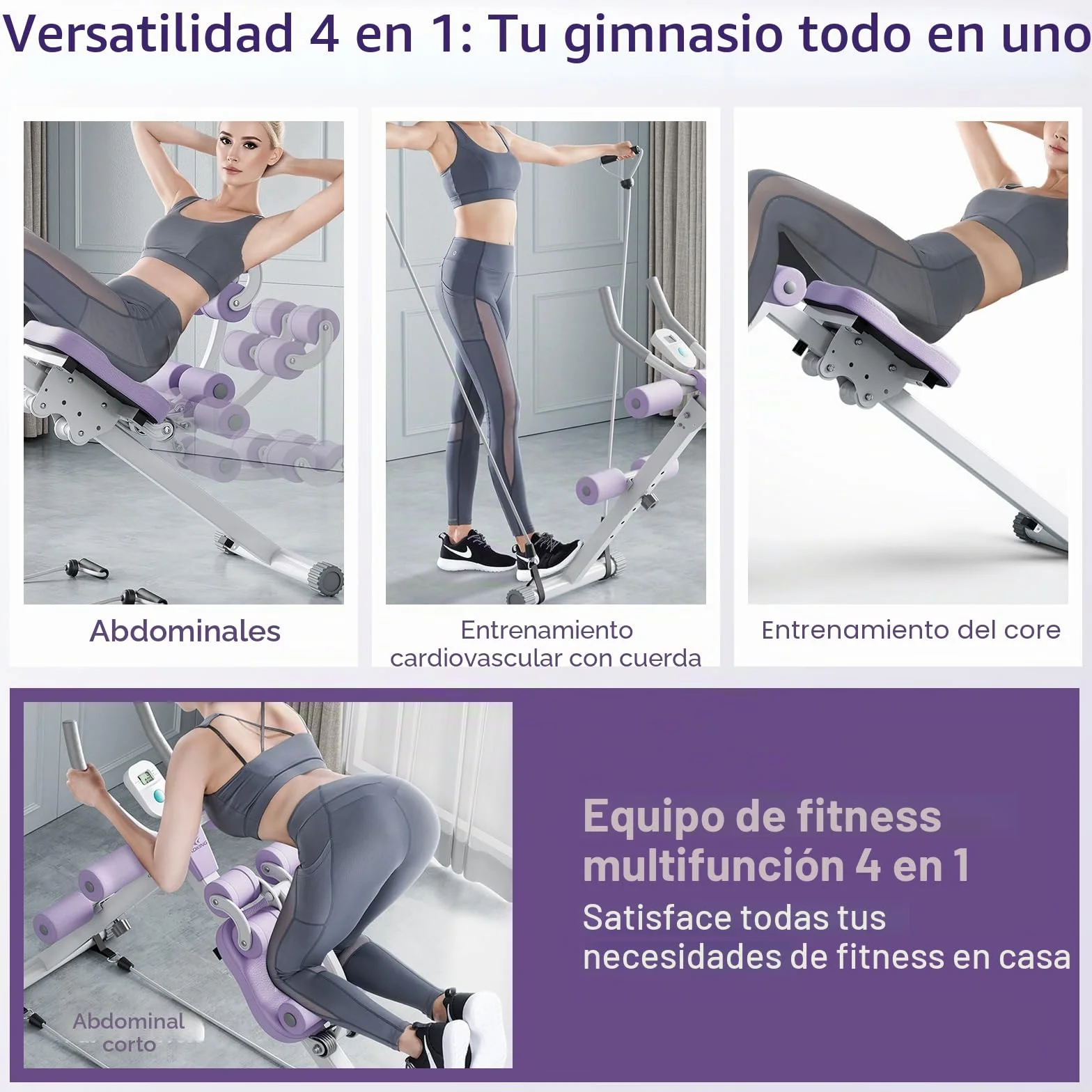 4 en 1 Maquina Abdominales en Casa, Banco Abdominales Plegable, Maquina de Ejercicios para Casa (Capacidad de Carga 150 Kg), con Pantalla LED, para Cuerda Cardio, Entrenamientos para El Core
