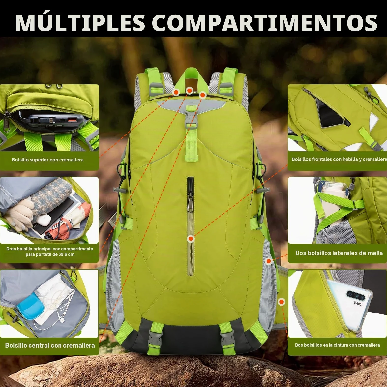 Long Keeper 40 Litros Mochila Senderismo Hombre Mujer Impermeable Mochila Viaje Trekking Montaña con Funda Lluvia Multibolsillos Multiusos para Al Aire Libre