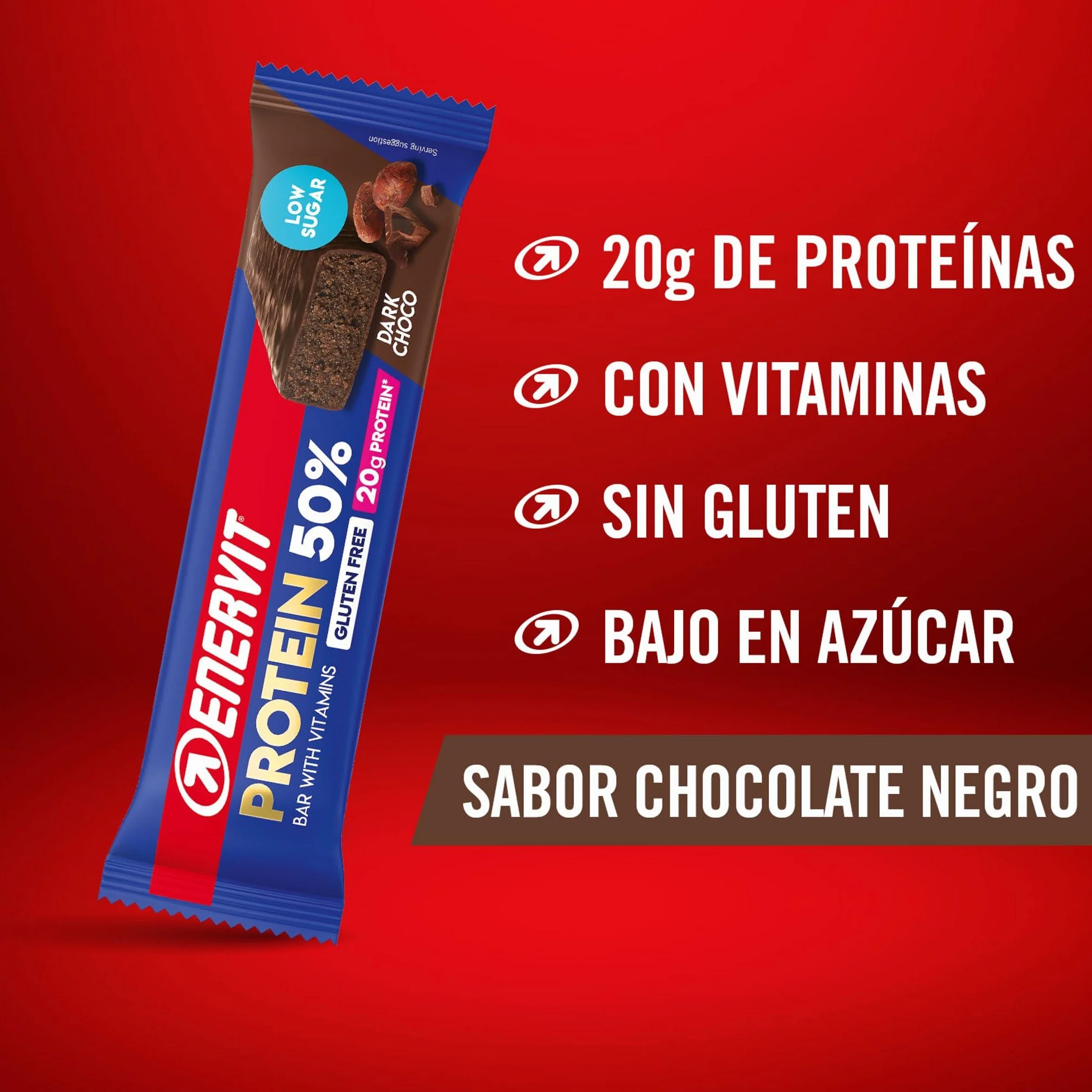 Enervit Barrita Proteica 50% Dark Choco 20g Proteínas Baja Azúcar Vitamina D B6 Chocolate Negro 12x40g