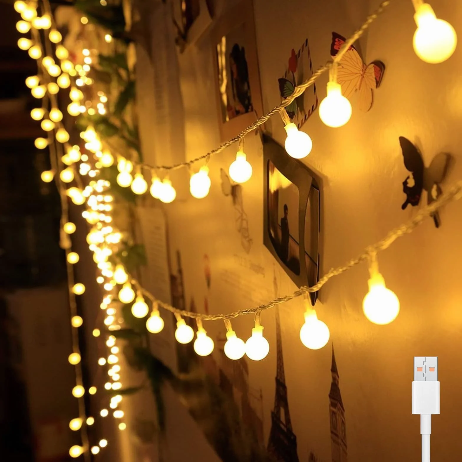 Bigzom USB Bombillas de Hadas Globulares 7M 40LED 5V para Interiores Decoración Navideña