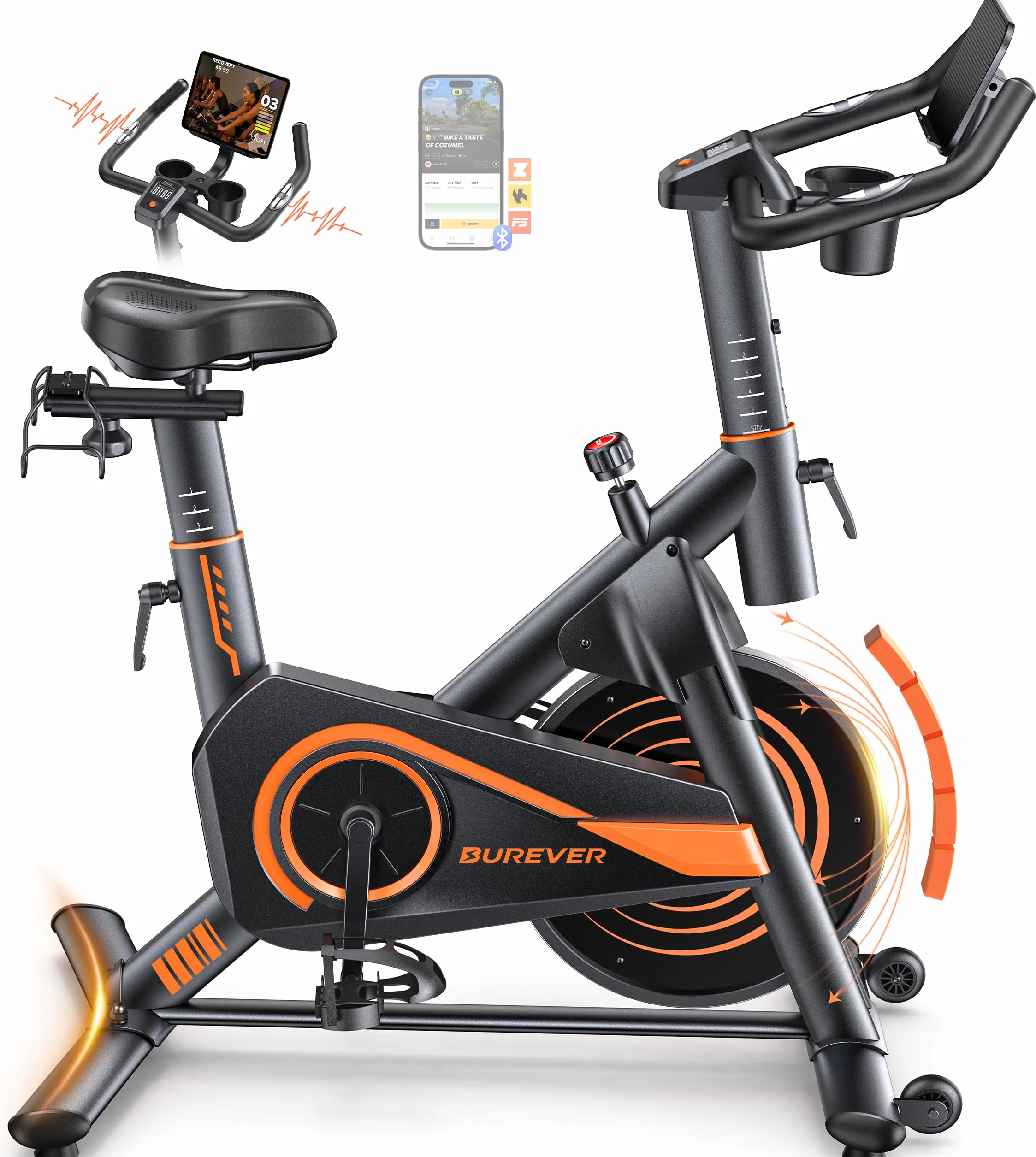 Bicicleta Estática para Casa con APP, Bicicleta estatica Silenciosa con Resistencia Magnética 0-100%, Pantalla LCD, Soporte para Mancuernas y Portavasos, Volante 15 KG, MAX 160KG verde