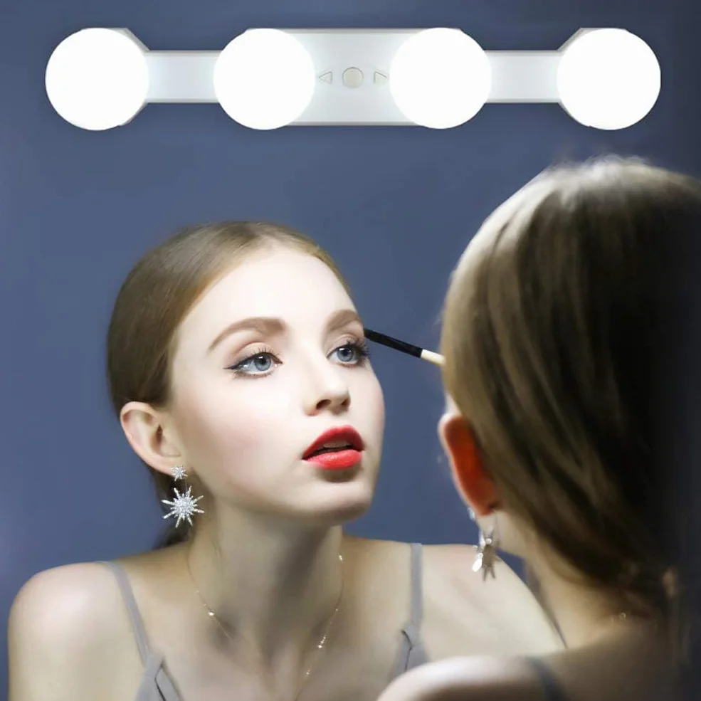 Luces para Espejo de Maquillaje LED Tocador Recargable, 4 Bombillas Regulables Temperatura de Color