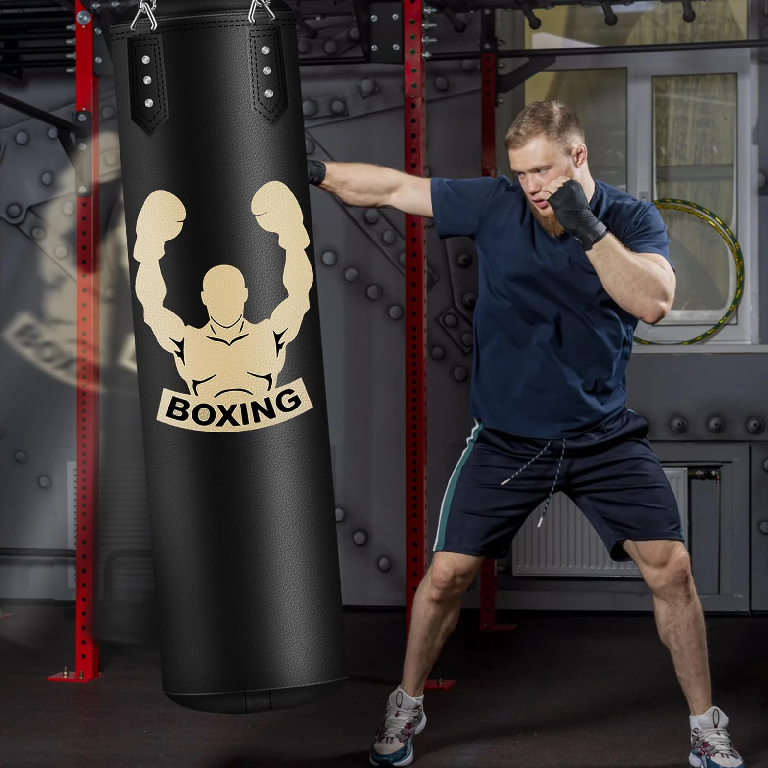 YORWHIN Saco de Boxeo Colgante, Equipo de Entrenamiento de Boxeo con Saco Boxeo Sin Relleno de 120cm, Pelota de Reflejos, Guantes de MMA, Muñequera, Set de Boxeo para Kárate Kickboxing Muay Thai