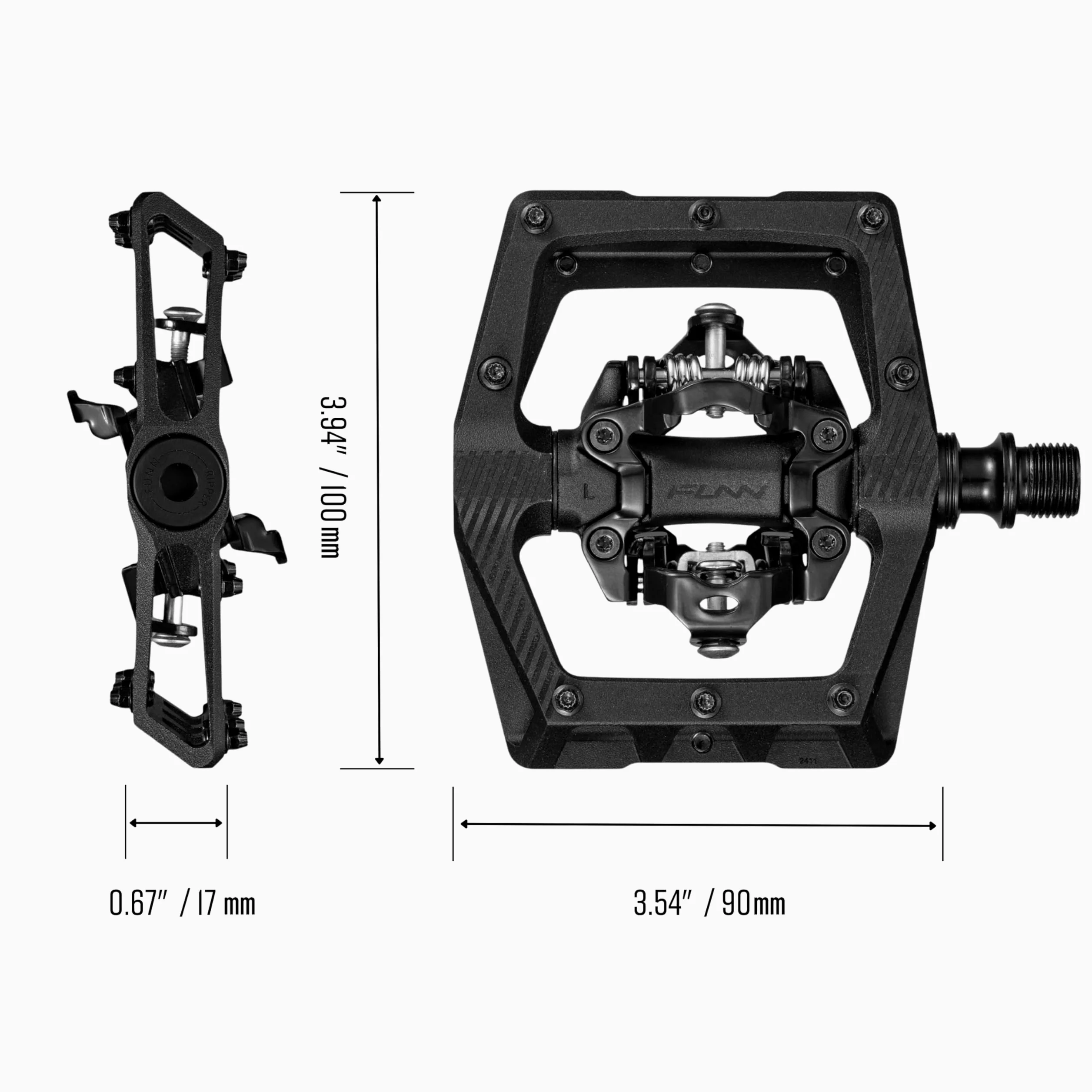 Funn Ripper2 Pedales Automáticos MTB, Enganche Angular, Calas SPD | cuerpo central AL6061 forjado, plataforma cóncava, eje CrMo, rosca 9/16", enganche a 15 grados, Trail Enduro DH