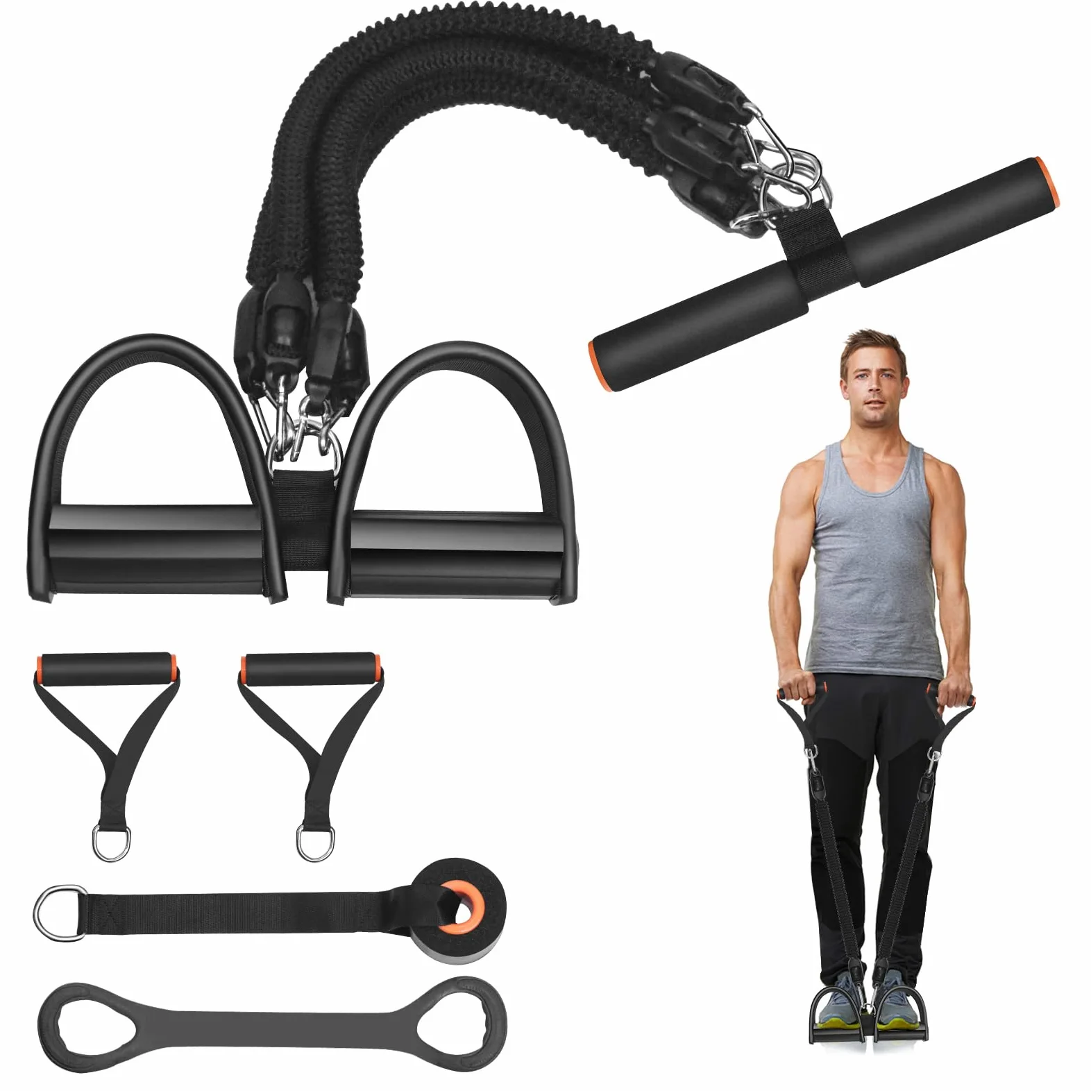 Banda de resistencia de pedal, bandas de ejercicio con asas, cuerda elástica para sentarse, para cintura, brazo, entrenamiento de piernas, equipo de cuerda multifunción para el hogar