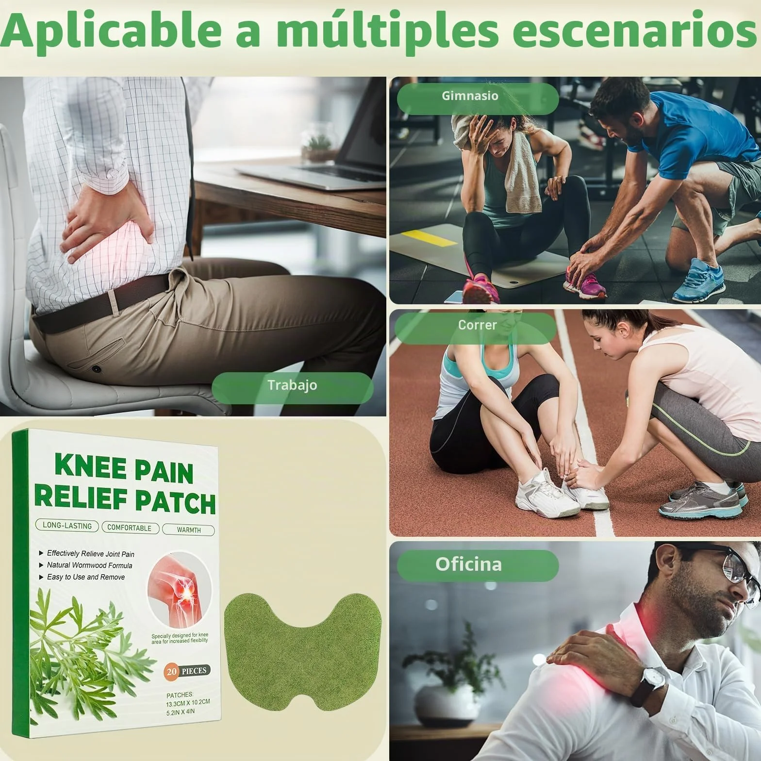 Holilo Parches para Aliviar el Dolor de Rodilla, 40 Parches de Ajenjo para Inflamación