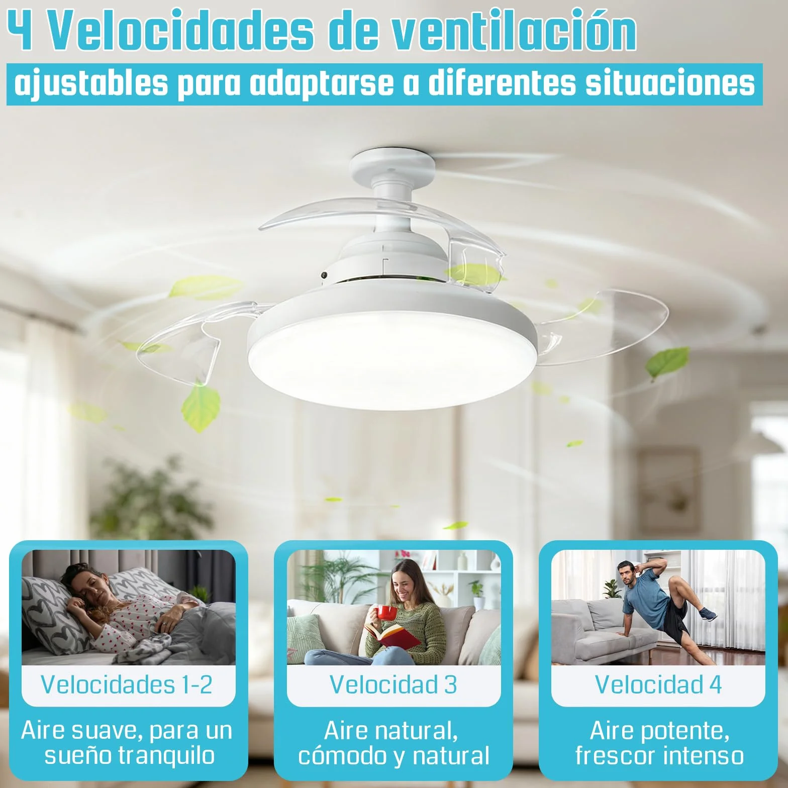 Ventilador de Techo con Luz 40CM E27 Silencioso Regulación Intensidad 4 Velocidades