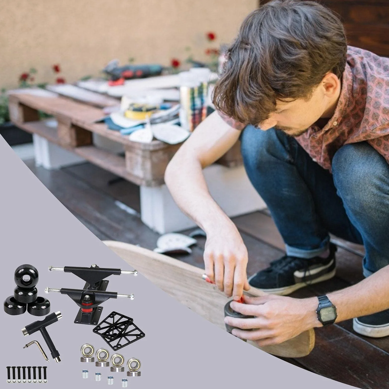 Juego de ruedas para monopatín, ejes de monopatín, hardware, ejes de monopatín, ejes de longboard, soporte de monopatín genérico, amortiguador de poliuretano para adultos, niños, niñas y niños