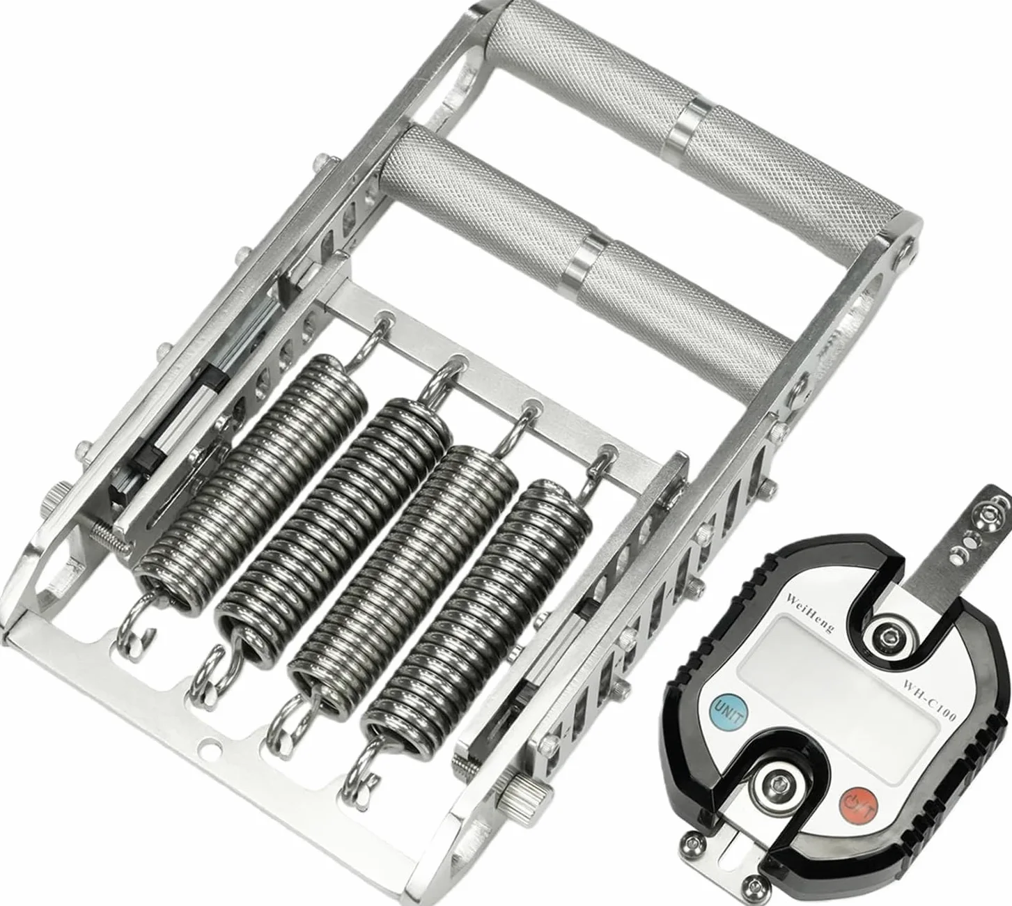 Hand Grip Strength Tester, Stainless Steel Spring Gripper, Digital Hand Dynamometer 330 Lbs, with 4 High Strength Spring, Parallel Hand Trainer, Non-Slip Handles, Finger/Wrist/Forearm Muscle Training