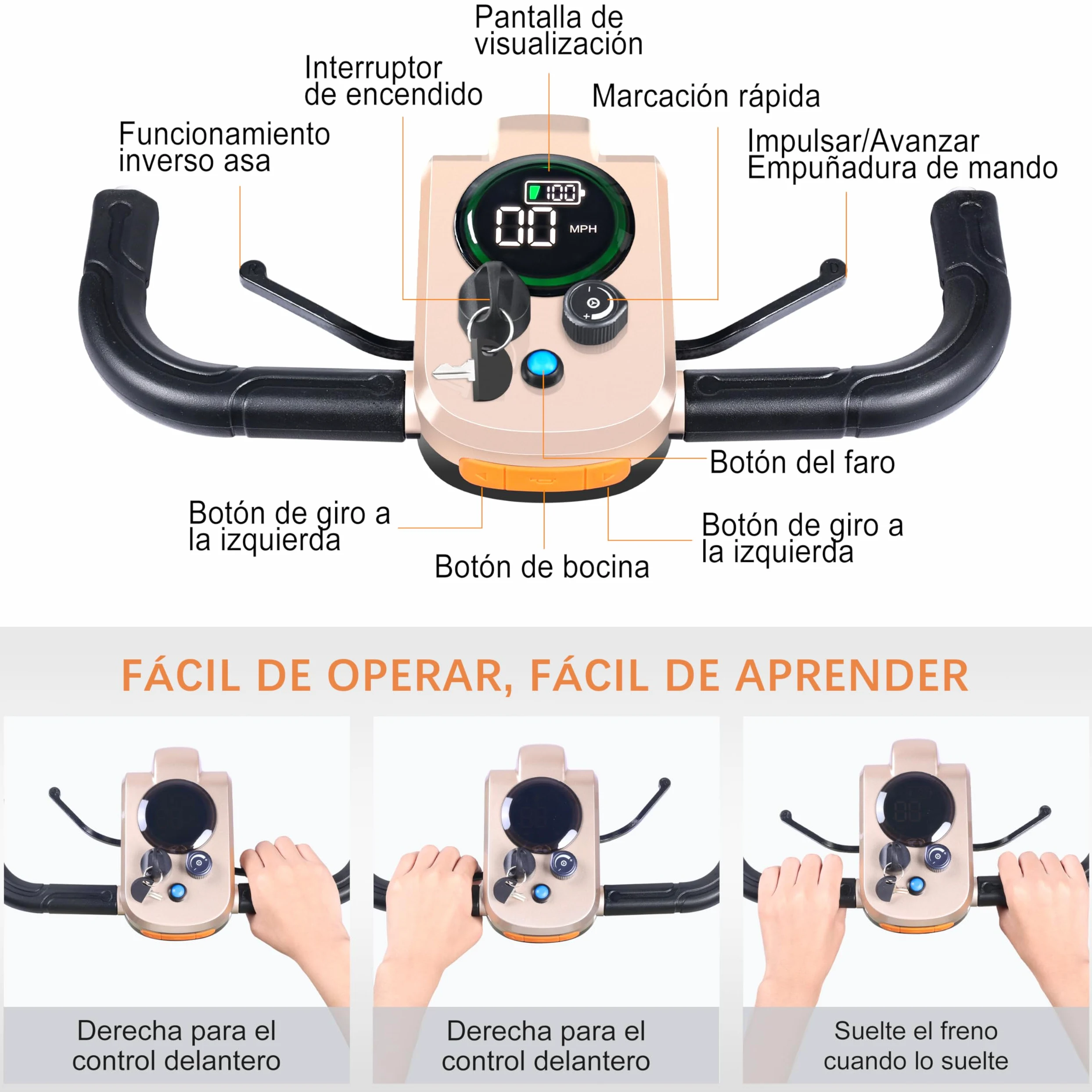 TopMate ES40 Patinete de Movilidad para Adultos, Ligero Plegable, Patinete de Movilidad Plegable para Personas Mayores con Batería Extraíble, Luces LED y Bolsa de Almacenamiento - Oro Rosa Negro