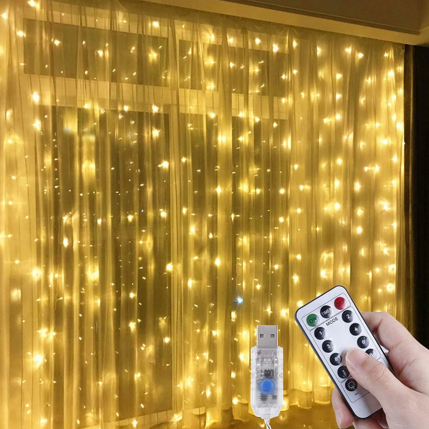 Cortina de Luces 3x3M 300 LED Navidad Blanca Cálida 8 Modos Anpro
