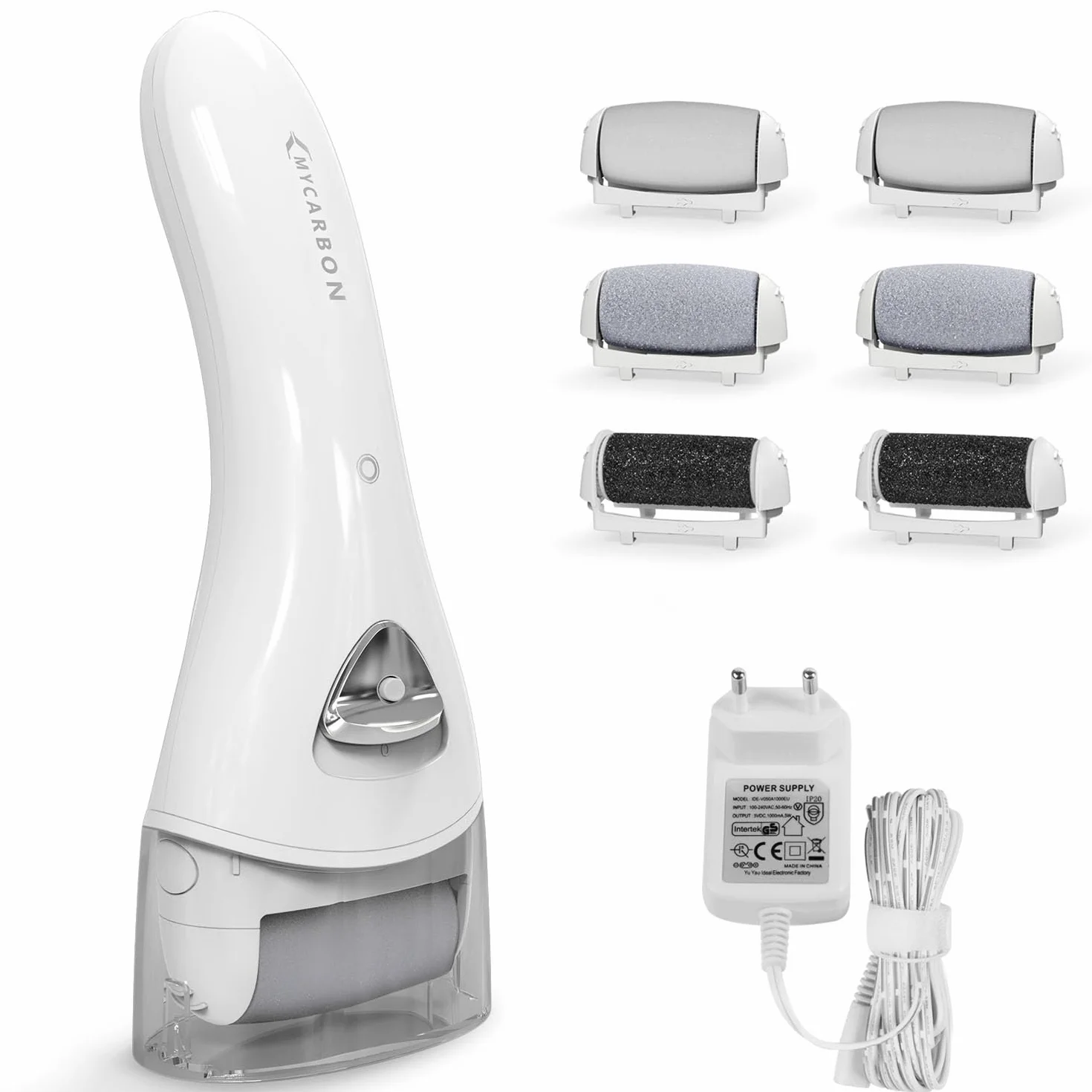 MYCARBON Lima Elétrica de Pies Recargable Profesional Pedicura Eliminar Durezas Callosidades con Recambios Blanco