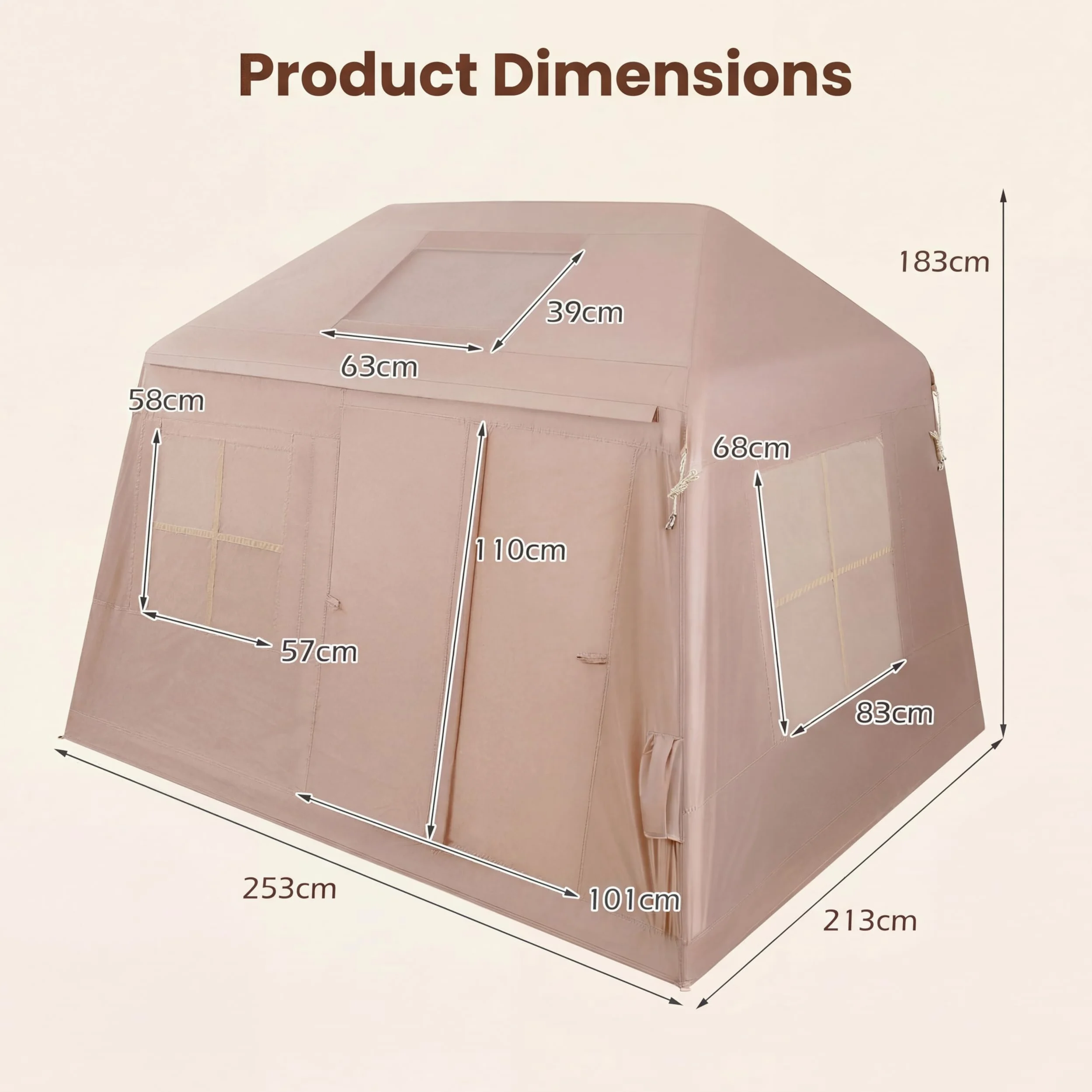 HOMASIS Tienda de Campaña Hinchable para 4-6 Personas | Tienda Inflable con Bomba, Puertas y Ventanas de Malla, Toldo y Bolsa de Transporte, Carpa Portátil para Camping, Senderismo