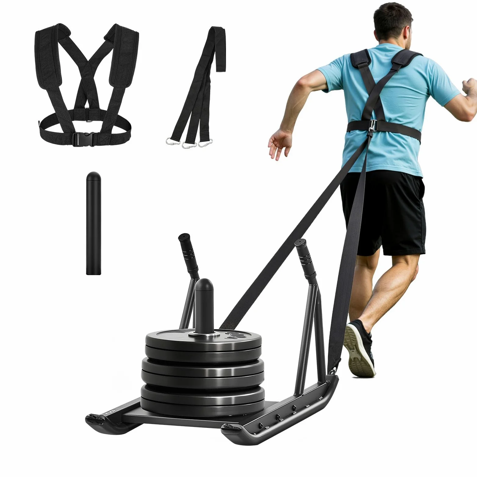 VEVOR Trineo de Pesas, Trineo de Entrenamiento de Fuerza para Mejorar la Velocidad en Ejercicios Atléticos, Equipo de Fitness con Asa, Compatible con Discos de Pesas 25/51 mm, 745 x 440 x 475 mm