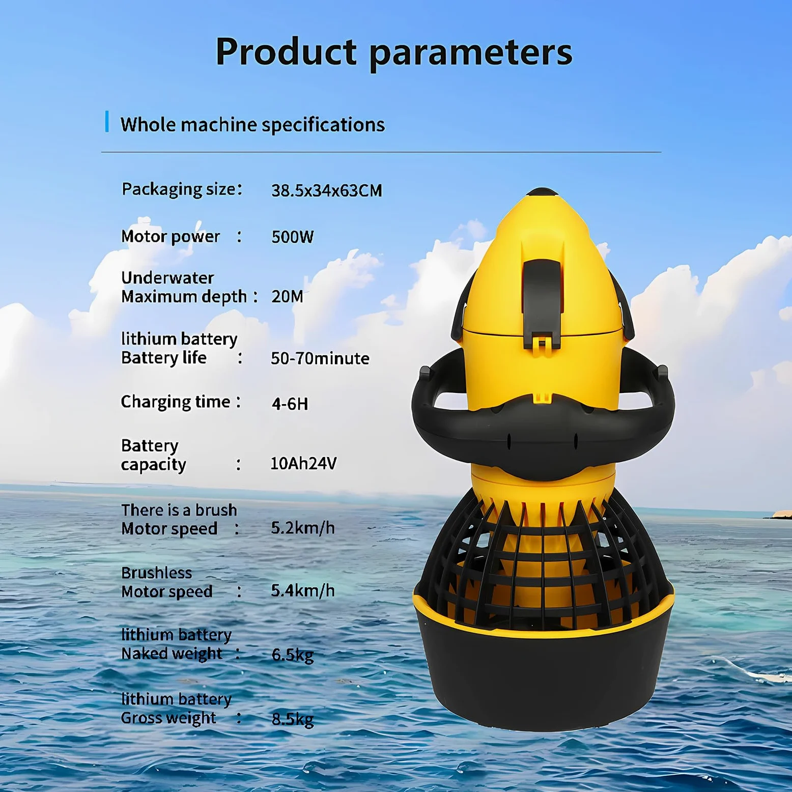 Sea Scooter - Impulsor de agua eléctrico para buceo, esnórquel, aventuras en la piscina, mango estable, batería de litio desmontable, motor sin escobillas