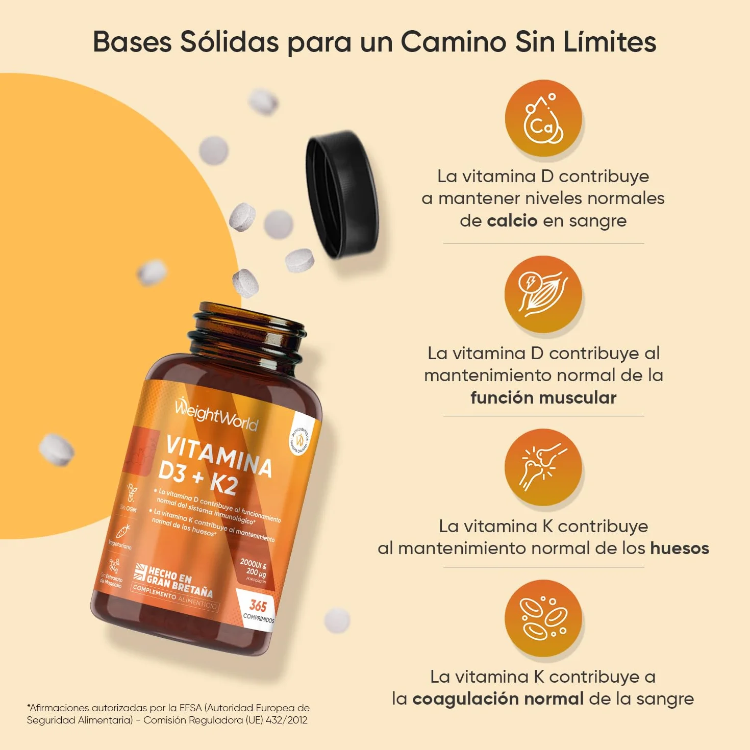 Vitamina D3 y K2 2000 UI + 200 µg - 365 Comprimidos - Vitamina D y MK7 - Vegetariano Sin OGM