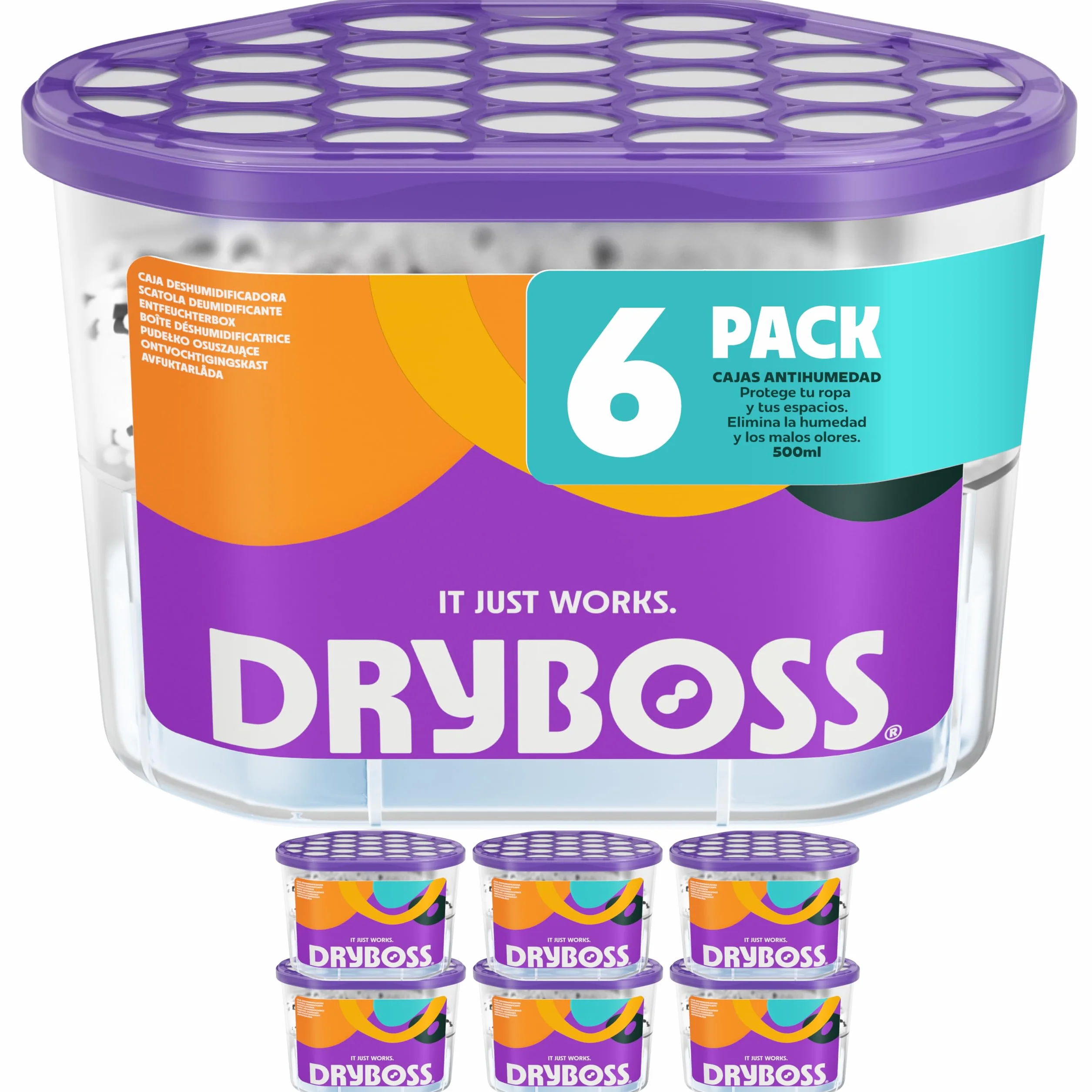 Deshumidificador Absorbente Anti Humedades Pack x 6 para Armarios, Cajones, Habitacion, Coche