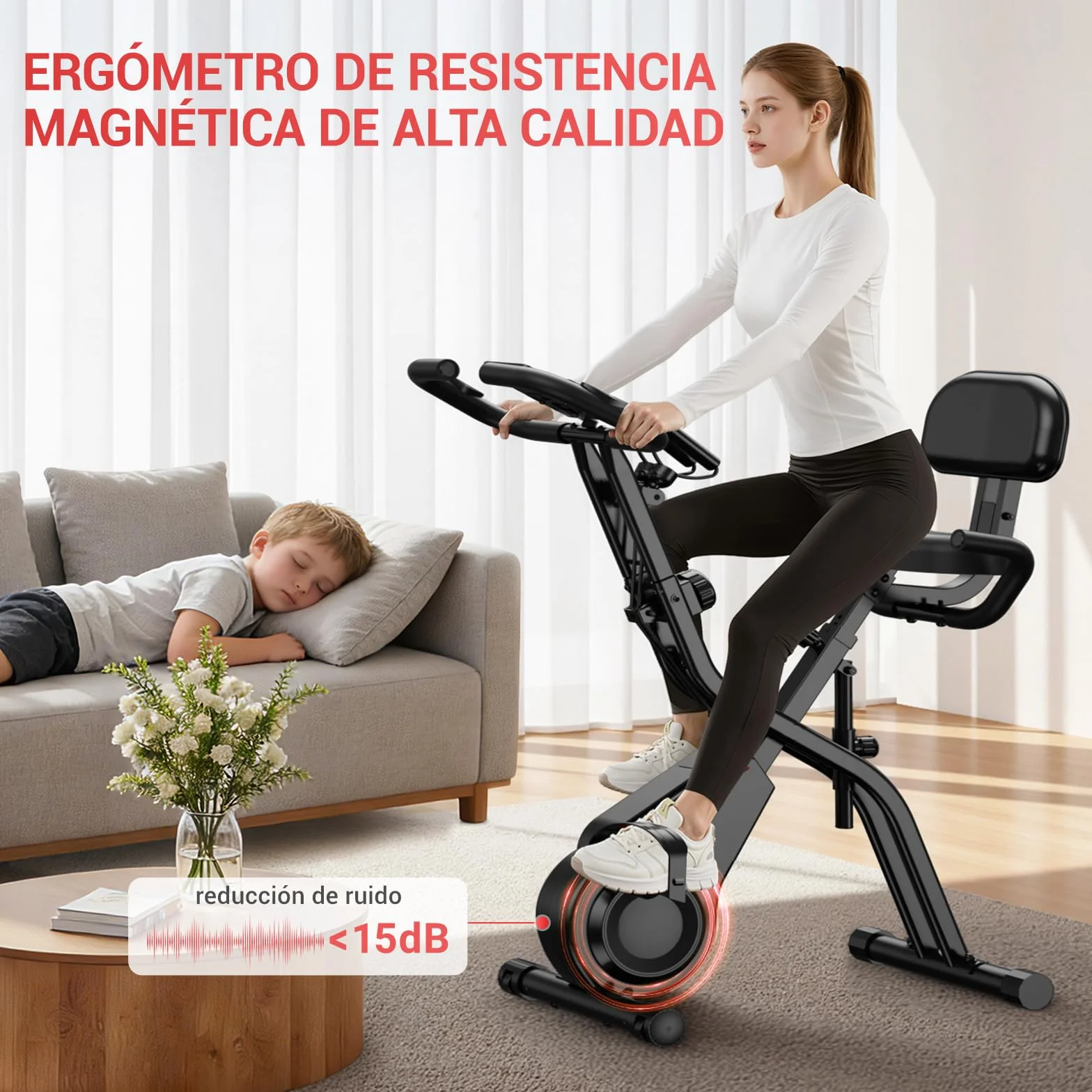 CURSOR FITNESS Bicicleta Estatica para Casa, Bicicleta Estática Silent con Resistencia Ajustable, Manillar y Sillín Ajustables, Pantalla LCD, Sillines Transpirables, para Entrenamiento Cardiovascular
