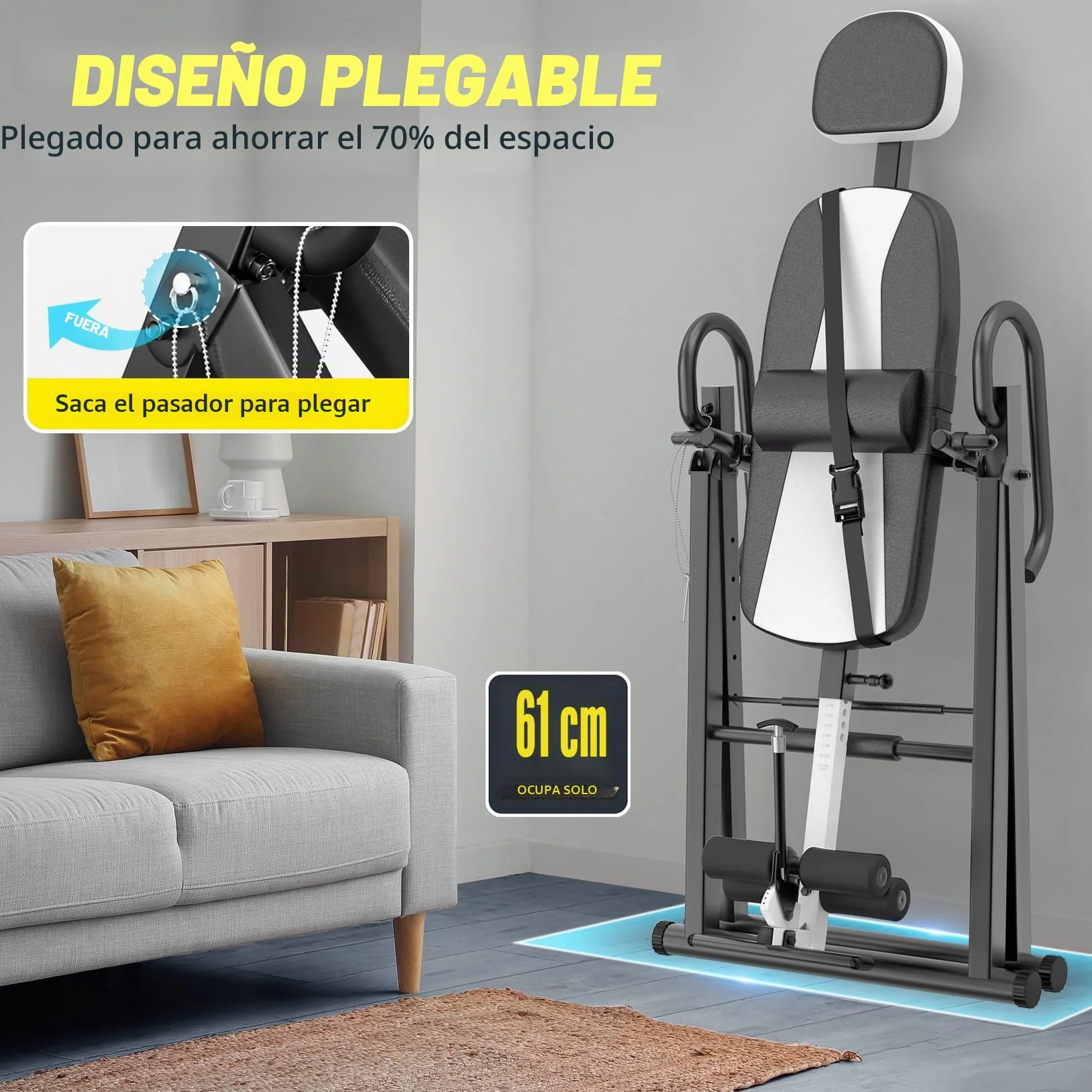 Dripex Gravity - Mesa de inversión resistente con reposacabezas y cinturón protector ajustable para terapia de alivio del dolor (blanco)