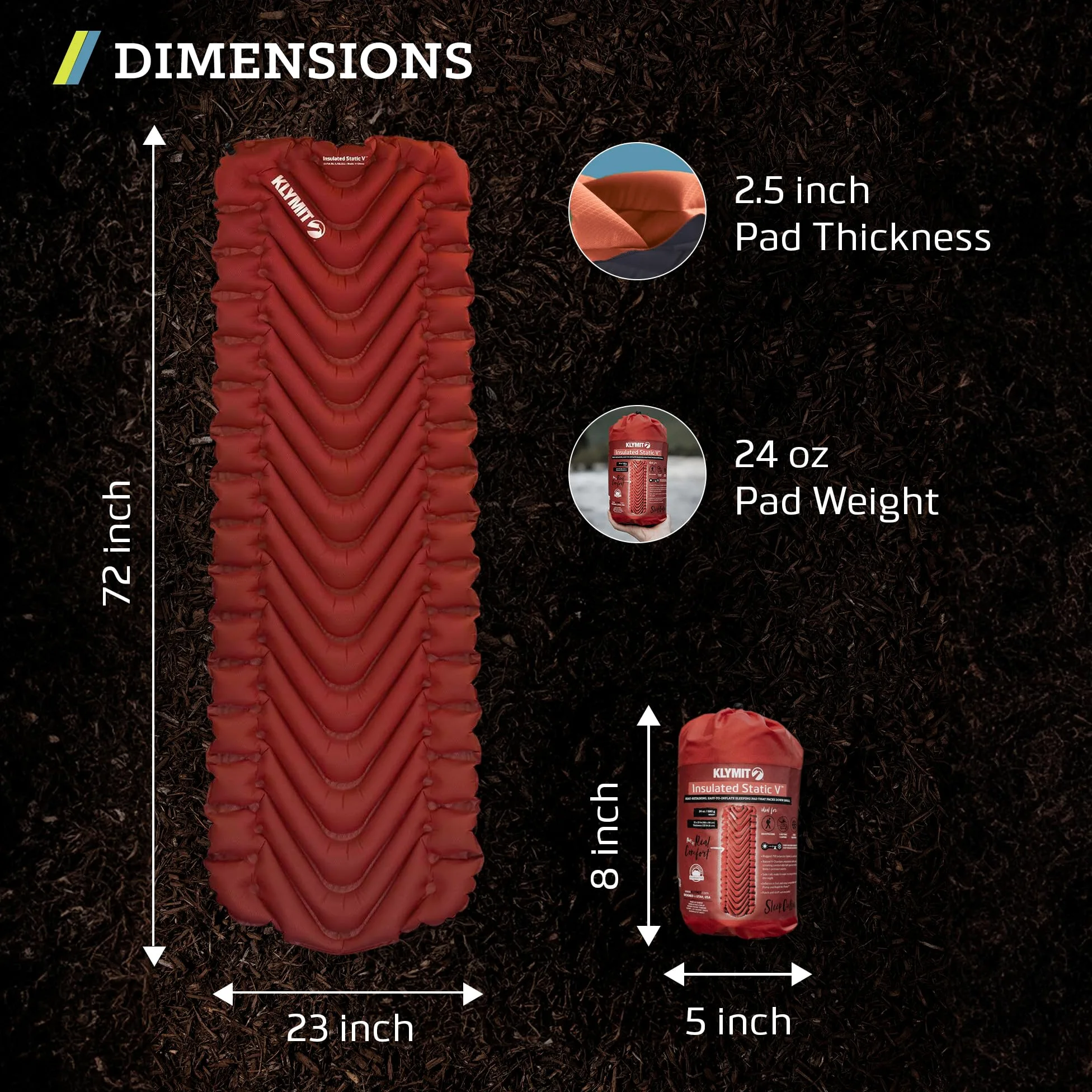 Klymit Colchoneta Inflable con Aislamiento estático en V | Cómodo, Ligero, fácil de inflar, colchón de Aire portátil para Camping, mochileros y Senderismo, Color Rojo